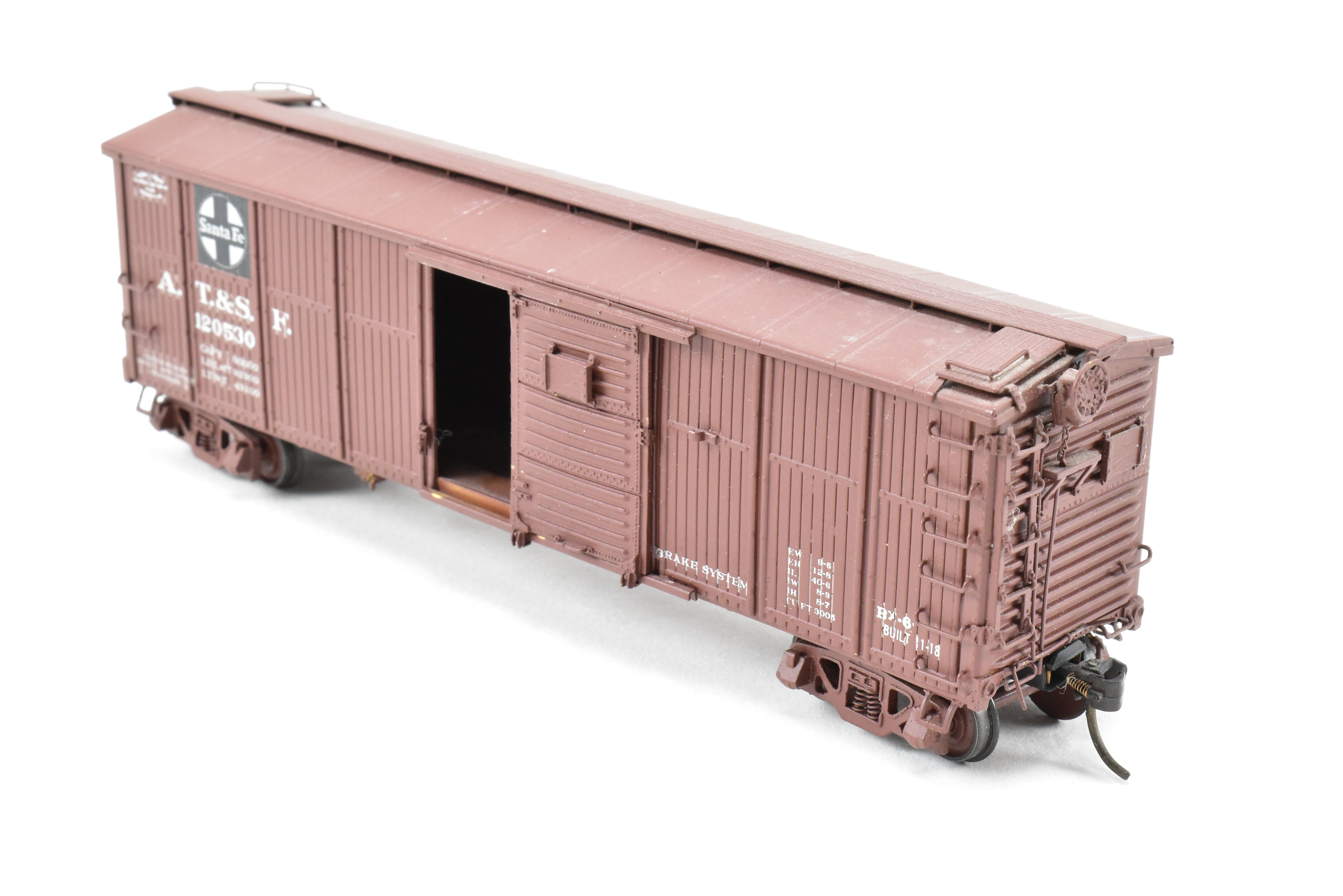 HO Scale Brass Model of Pecos River Brass ATSF - Santa Fe Bx - 6 Boxcar Featuring Ajax Brake Wheel and AB Brake System, Car Numbered CP #120530