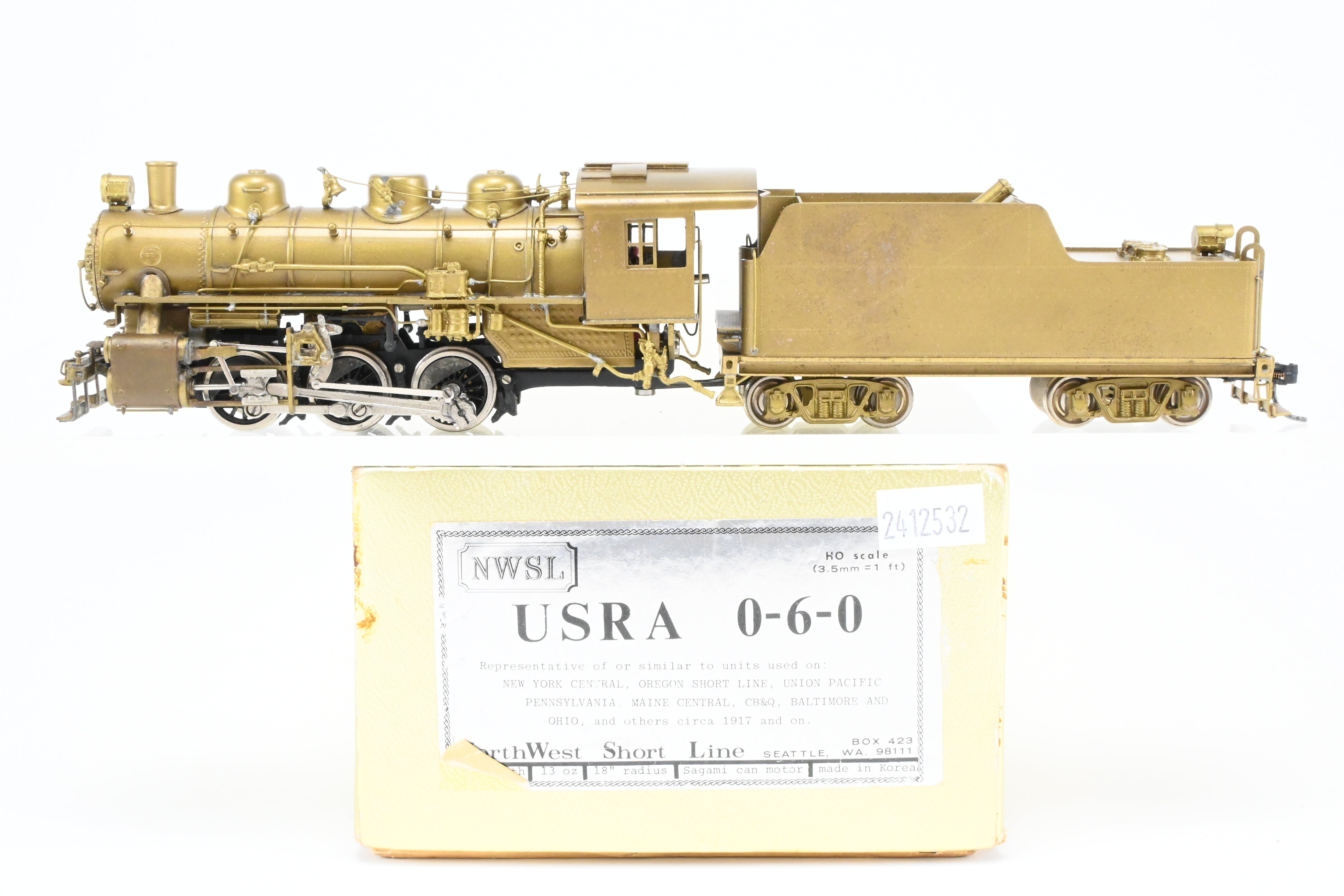 HO Scale Brass Locomotive - Northwest Short Line USRA (United States Railway Administration) 0 - 6 - 0 Locomotive for Model Railroading