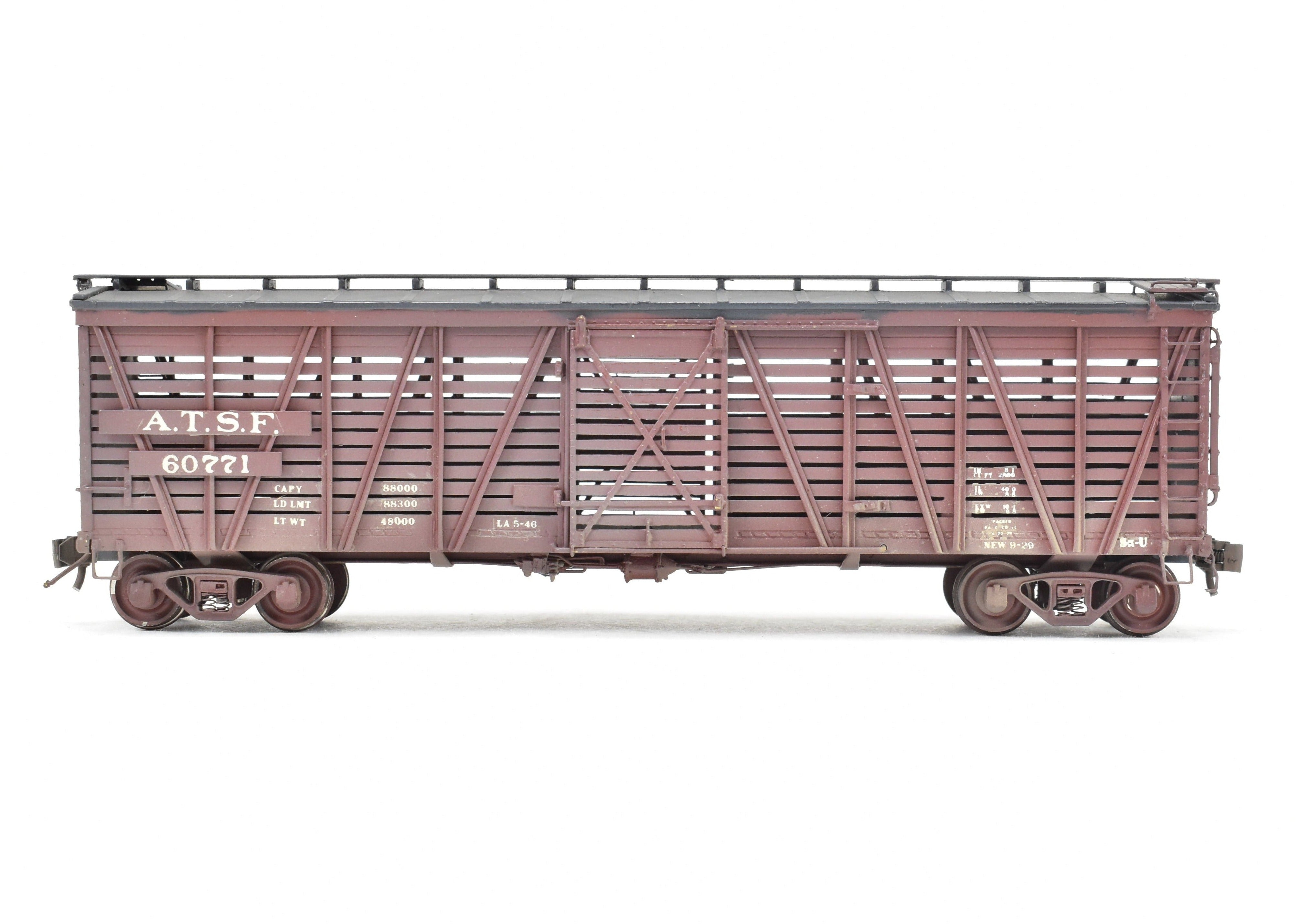 High - Quality HO Scale Brass Pecos River Brass ATSF - Santa Fe SK - U Stock Car Model with Custom - Painted and Weathered Reboxx Packaging