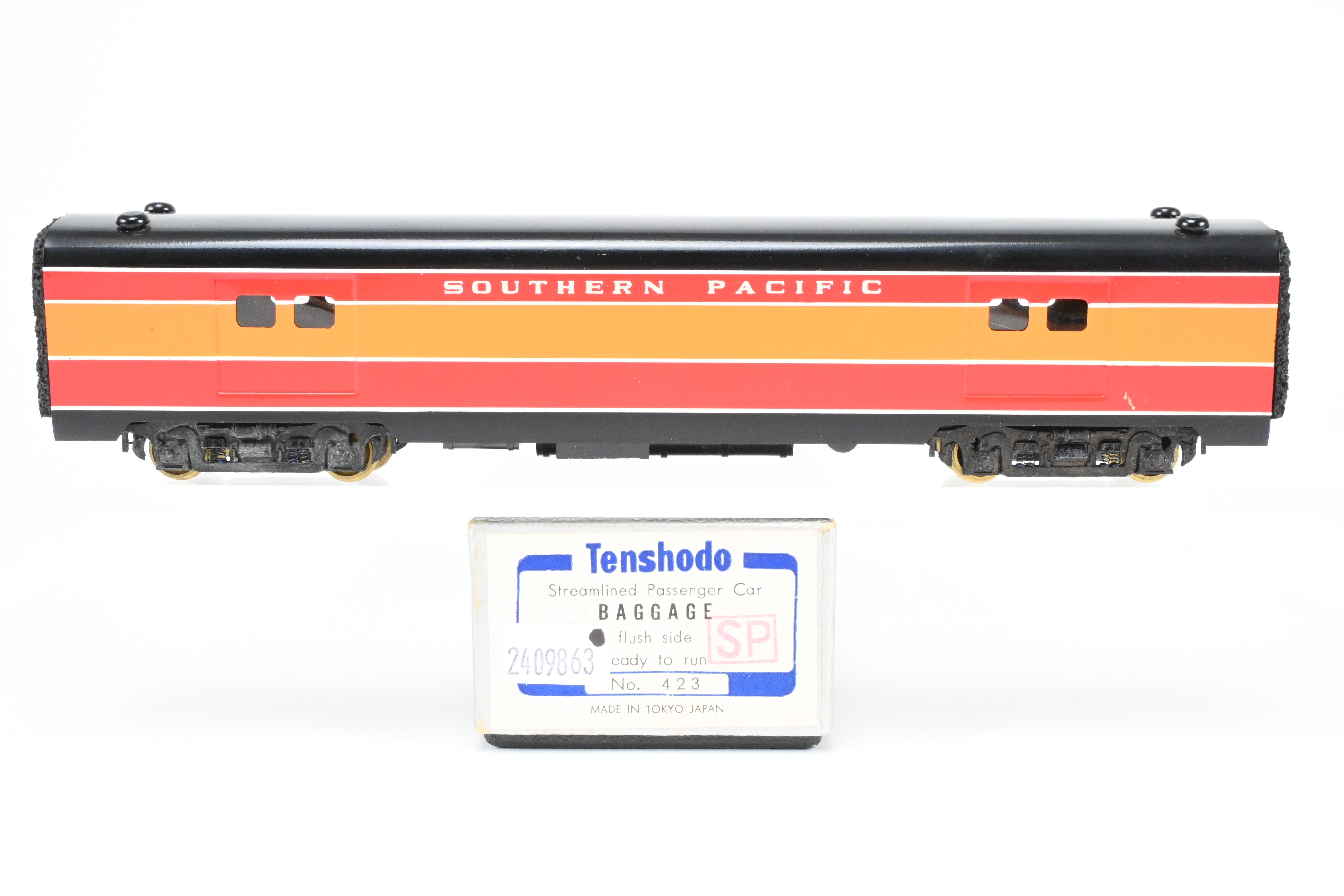 HO Scale Brass PFM Model Train - Tenshodo SP Brand Southern Pacific Baggage Flush Side Factory Painted Daylight Shorty Cars