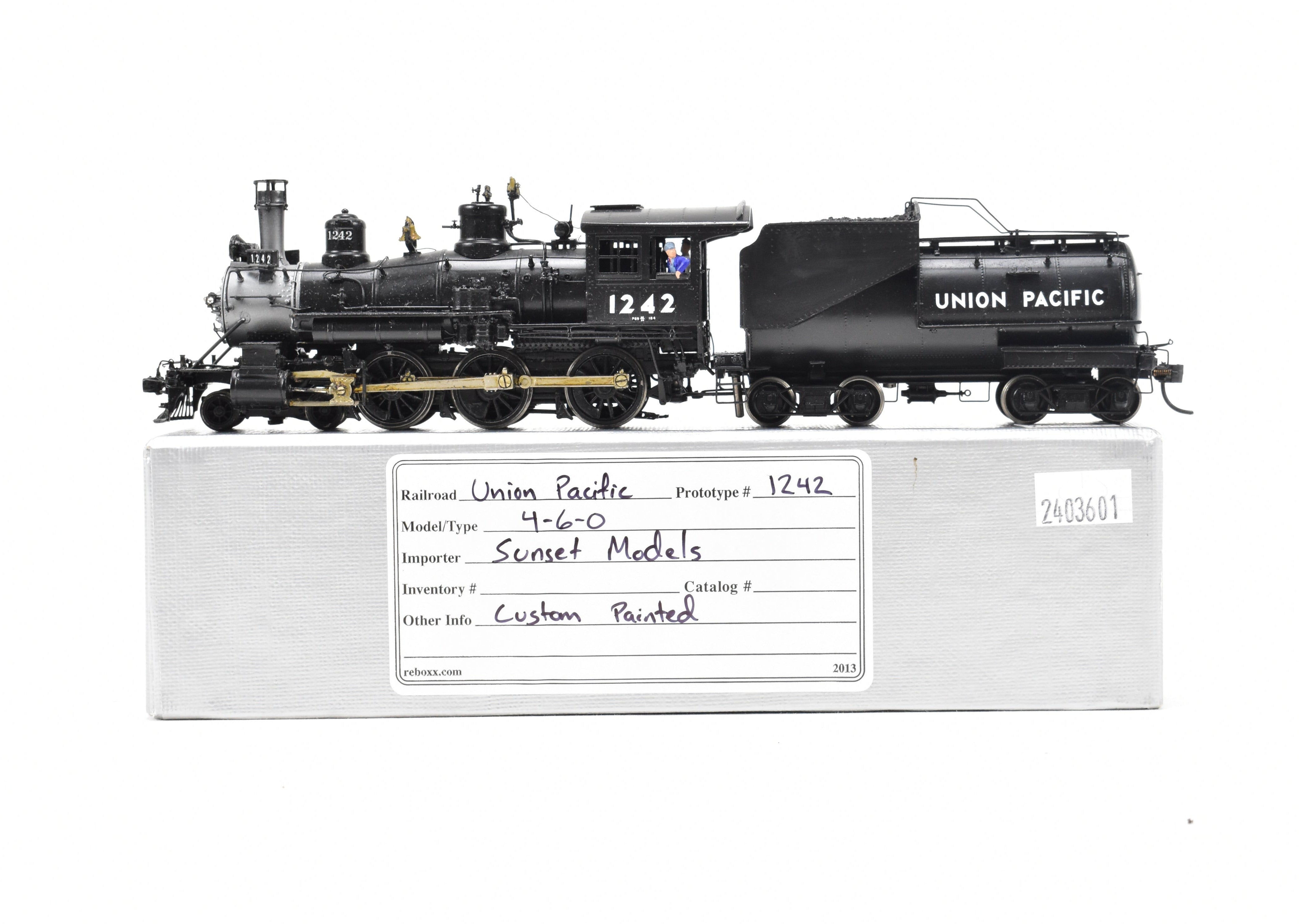 HO Scale Brass Model Train - Sunset Models Union Pacific 4-6-0 Locomotive 1242 in ReBoxx Packaging