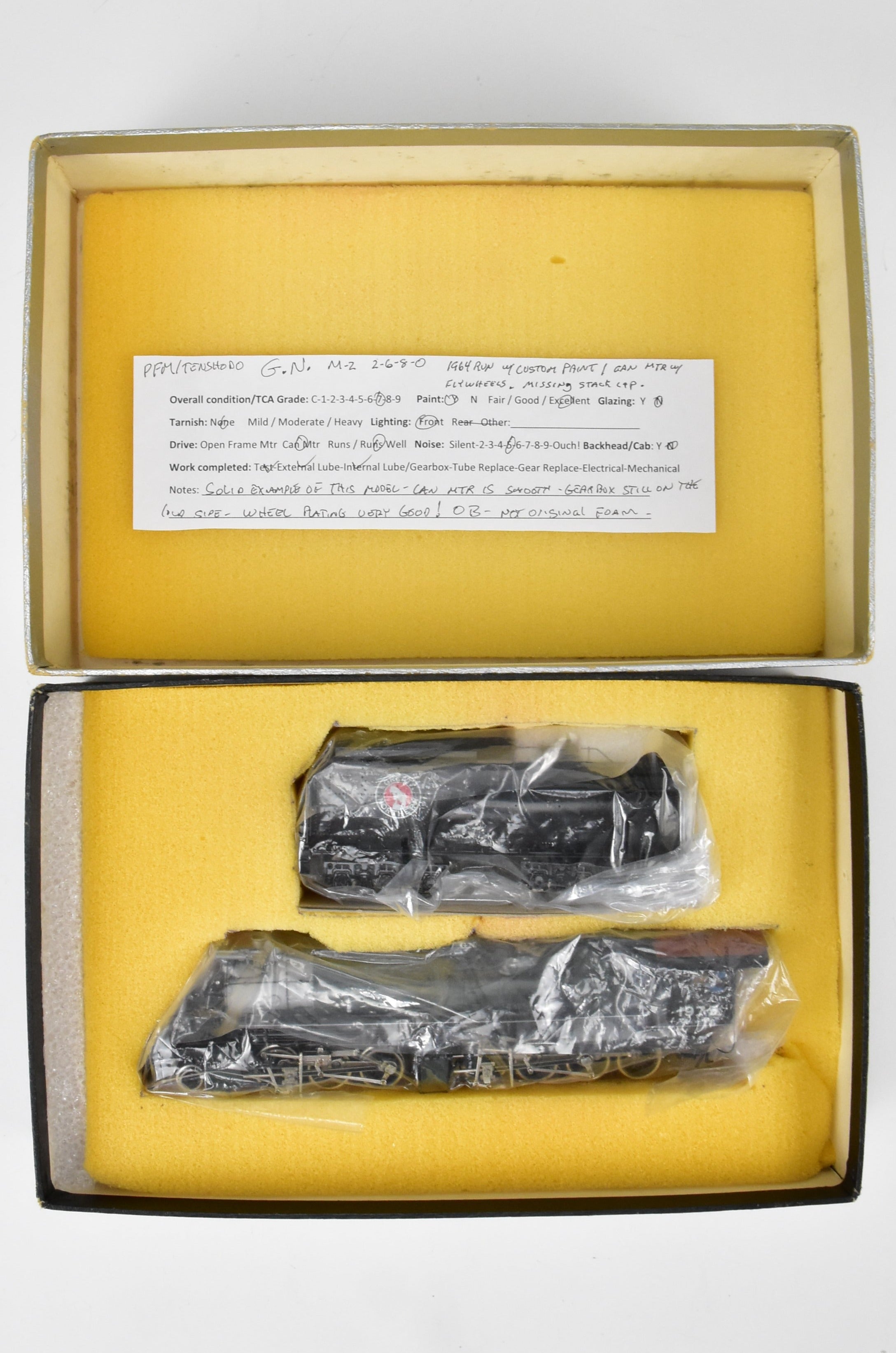 HO Scale Brass PFM - Tenshodo GN - Great Northern 2-6-8-0 Class M-2 Model Locomotive 1964 Run with Can Motor Upgrade and Professional Paint Job No. 1975