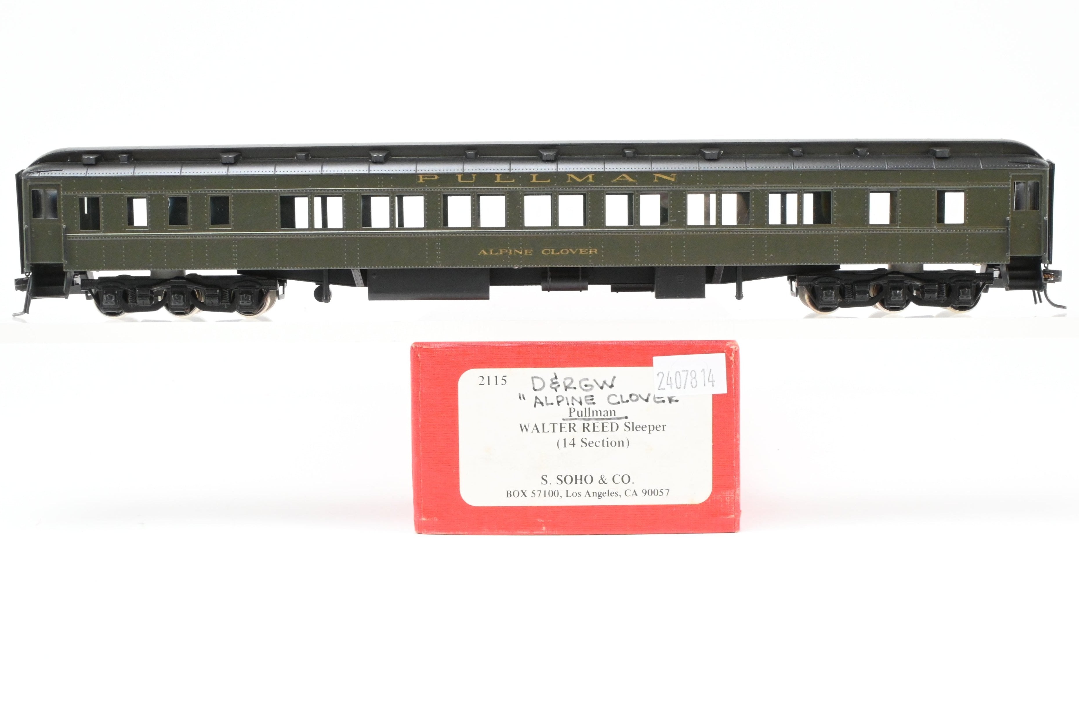 HO Scale Brass Soho Pullman Sleeper Model of Various Roads - Denver & Rio Grande Western Alpine Clover with 14 - Section HW Design