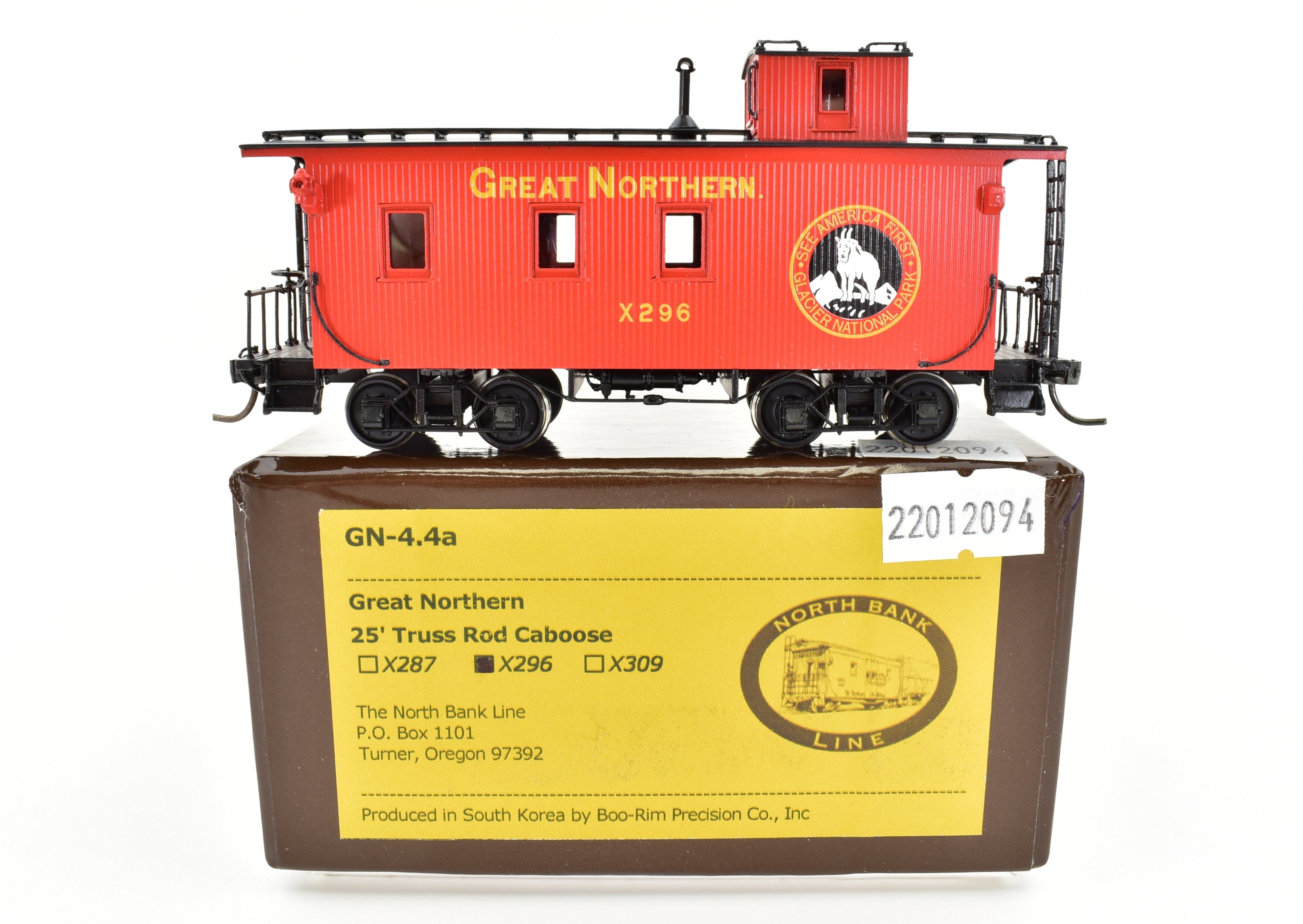 HO Scale Brass Model Train NBL - North Bank Line GN - Great Northern 25 - Foot Truss Rod Caboose FP Number X296