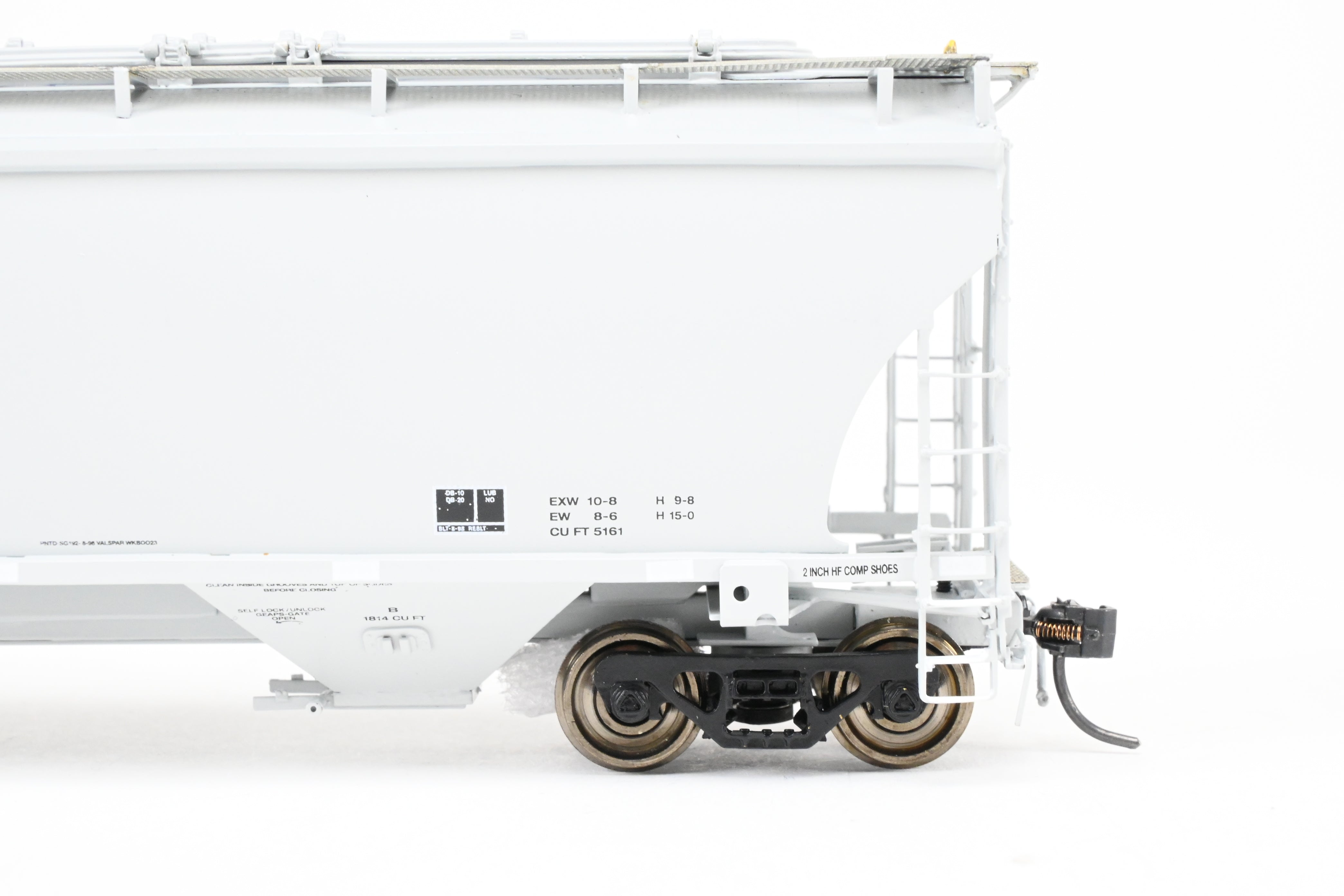 HO Scale Brass Model of Pecos River Brass's Trinity 5161 CF Covered Hopper Freight Car in FP Grey with Data Only Lettering