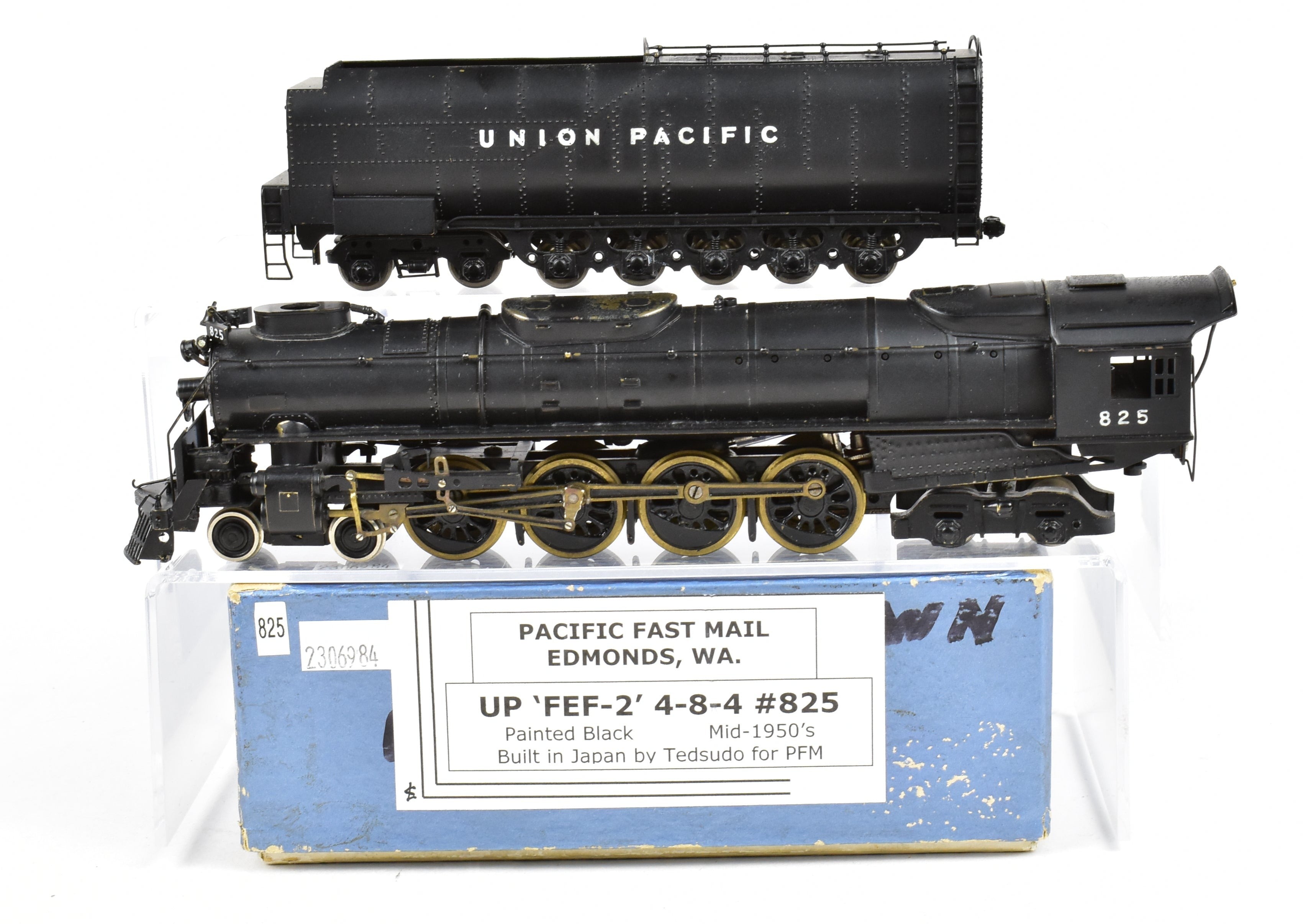 Handmade HO Scale Brass Pacific Fast Mail Model Train - Union Pacific 4-8-4 FEF-2, Painted Black, Mid-1950s, One of Three Limited Edition