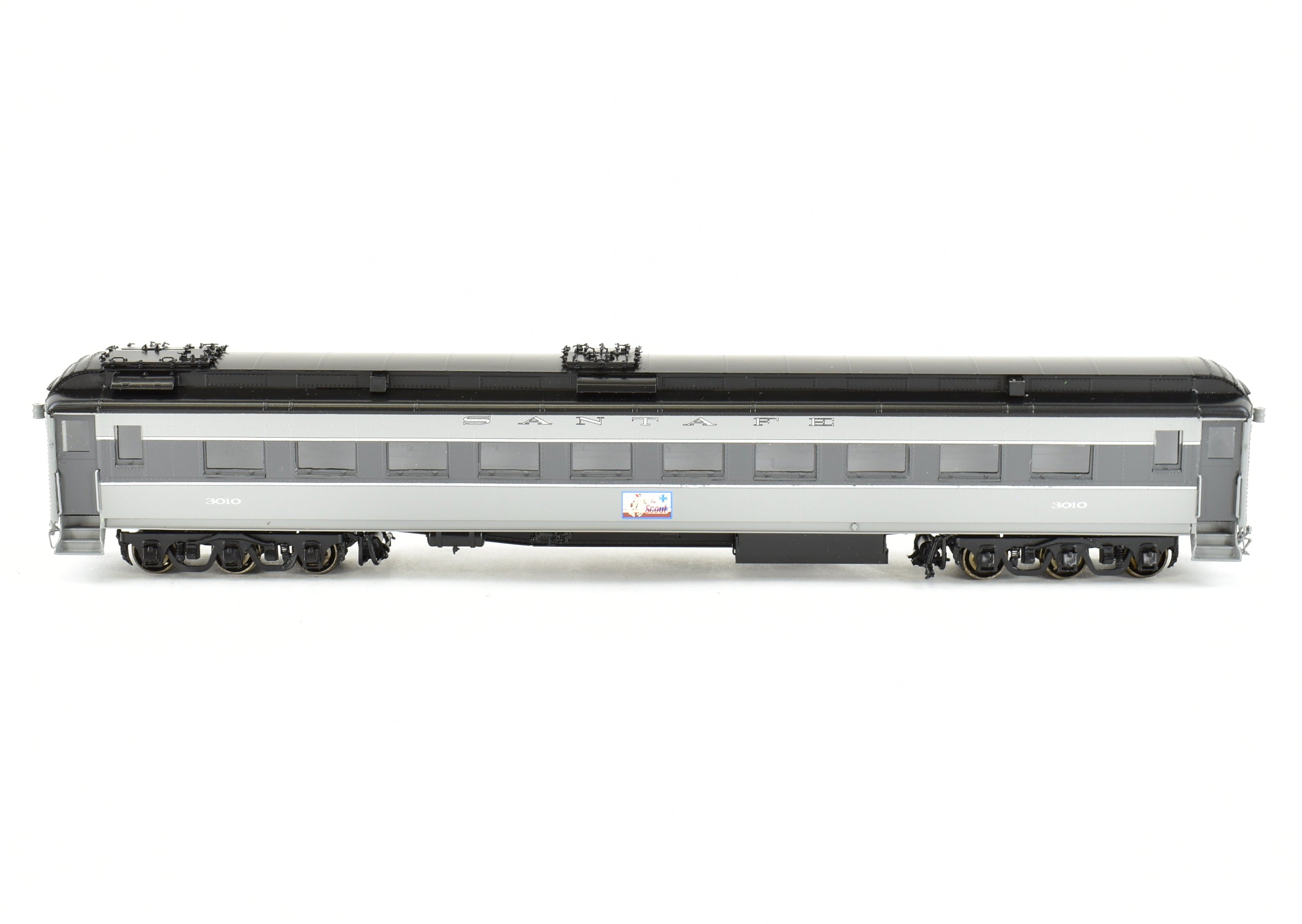 HO Scale Brass Model of Pecos River Brass ATSF - Santa Fe Heavyweight 3000 Series Chair Car FP Grey Named 'The Scout'
