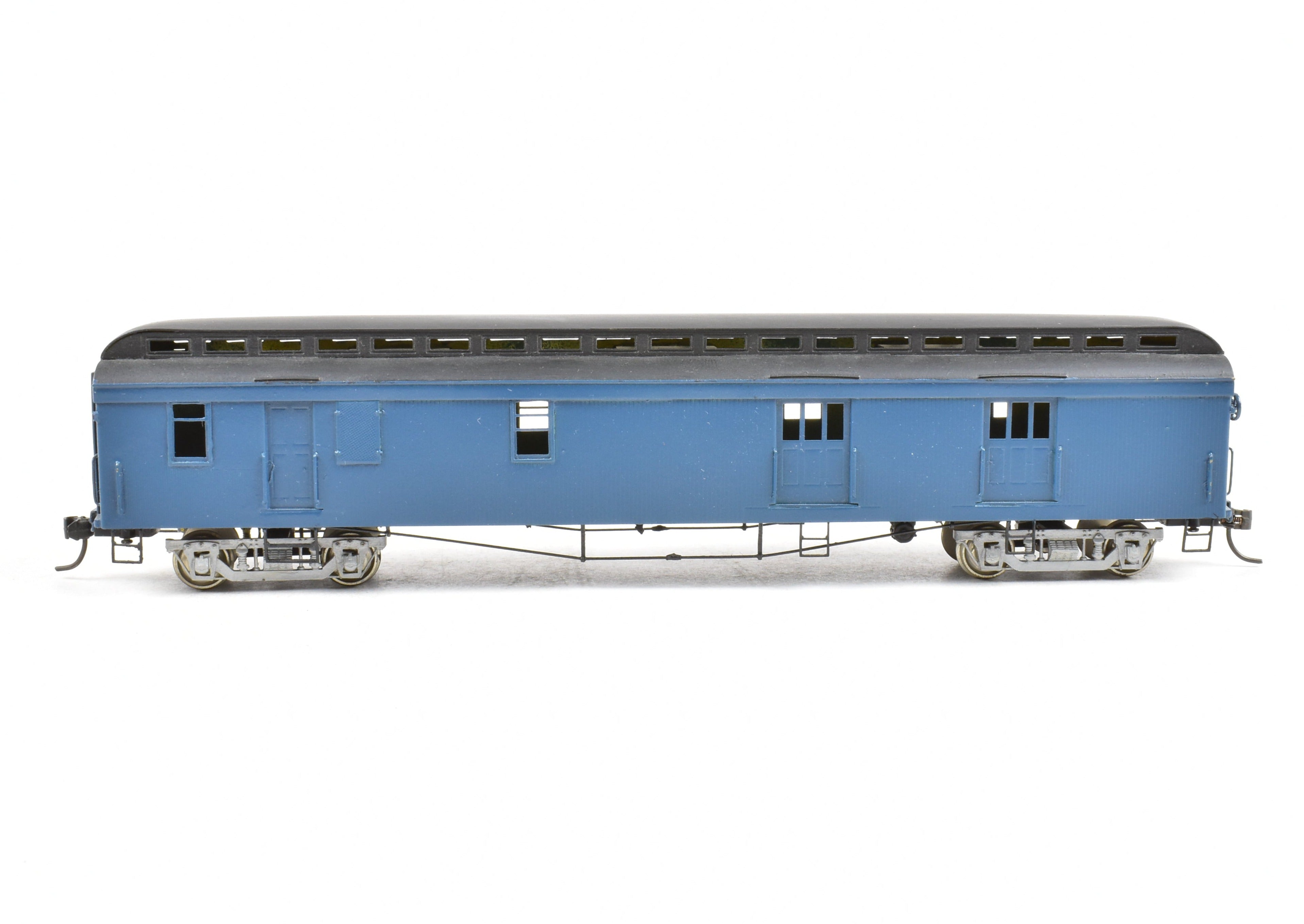 HO Scale Brass Nickel Plate Products (NPP) New York Ontario & Western (NYO&W) Baggage Express RPO Car with Custom Blue Paint and Grey Roof, Hand - Painted Model