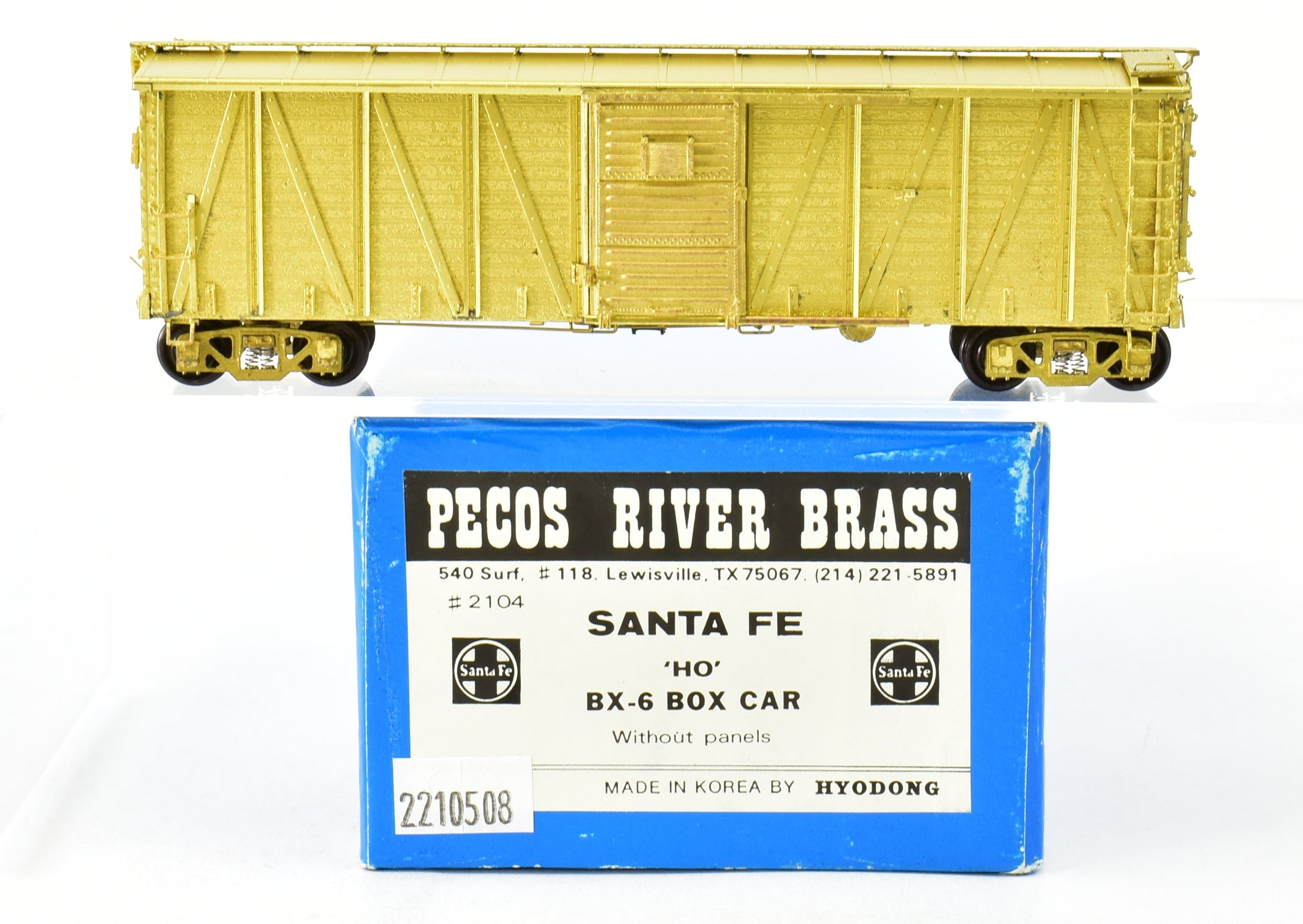 HO Scale Brass Model of Pecos River Brass ATSF - Santa Fe Bx - 6 Boxcar Without Side Panels