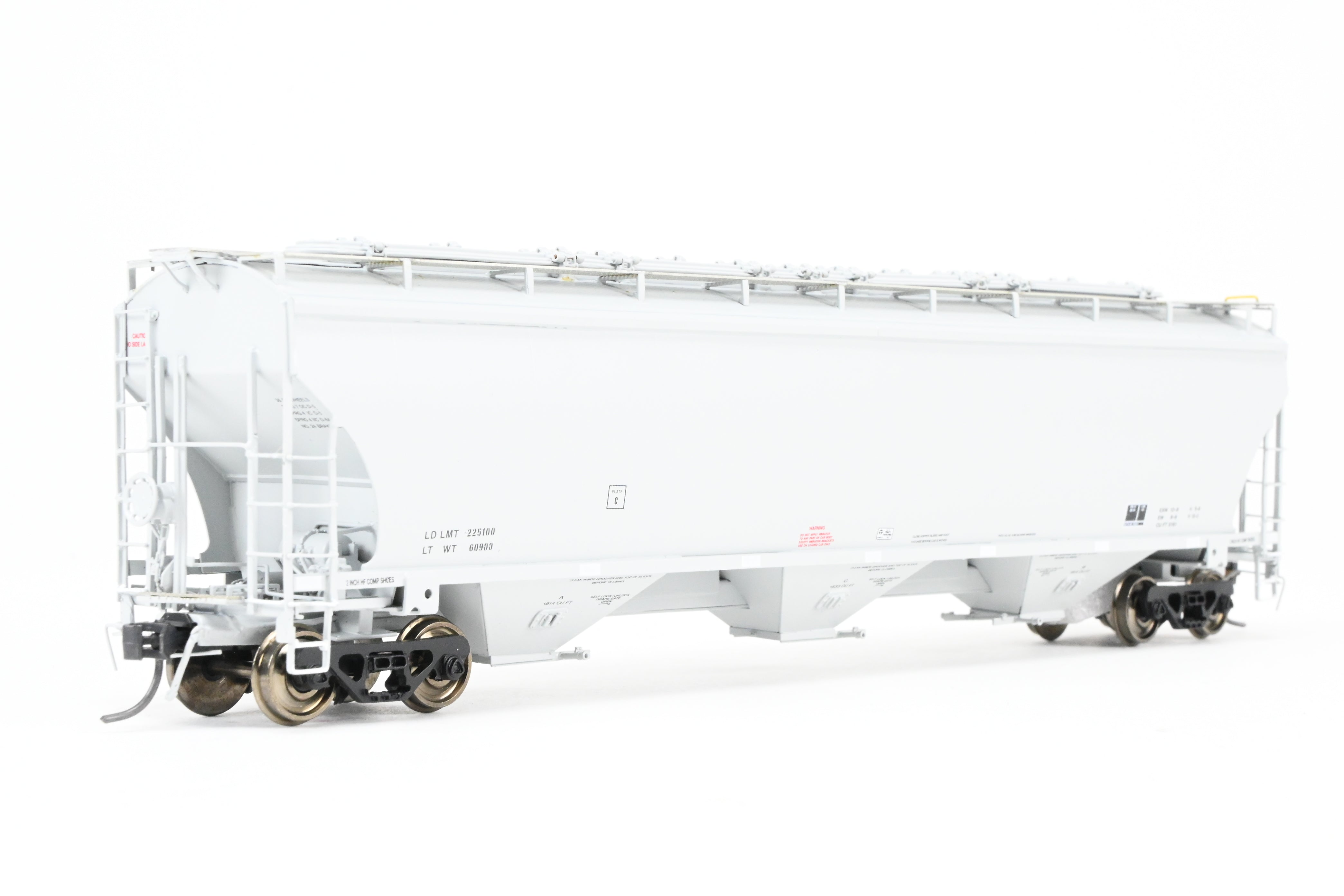 HO Scale Brass Model of Pecos River Brass's Trinity 5161 CF Covered Hopper Freight Car in FP Grey with Data Only Lettering