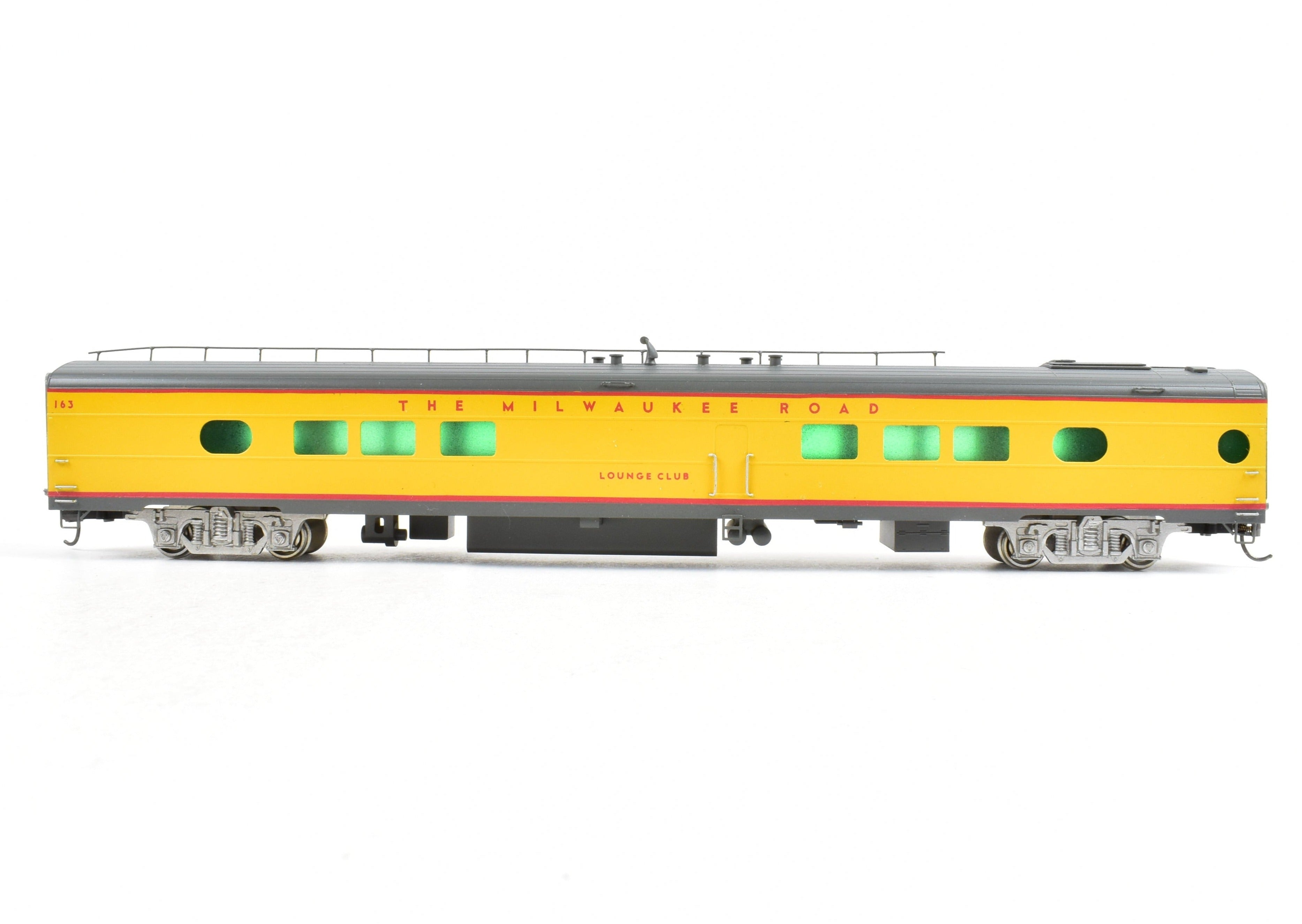 HO Scale Brass Soho Milwaukee Road #162 Tap - Lounge Model, Custom Painted in Union Pacific (UP) Streamliner Colors, Representing 1955 Milwaukee Passenger Style