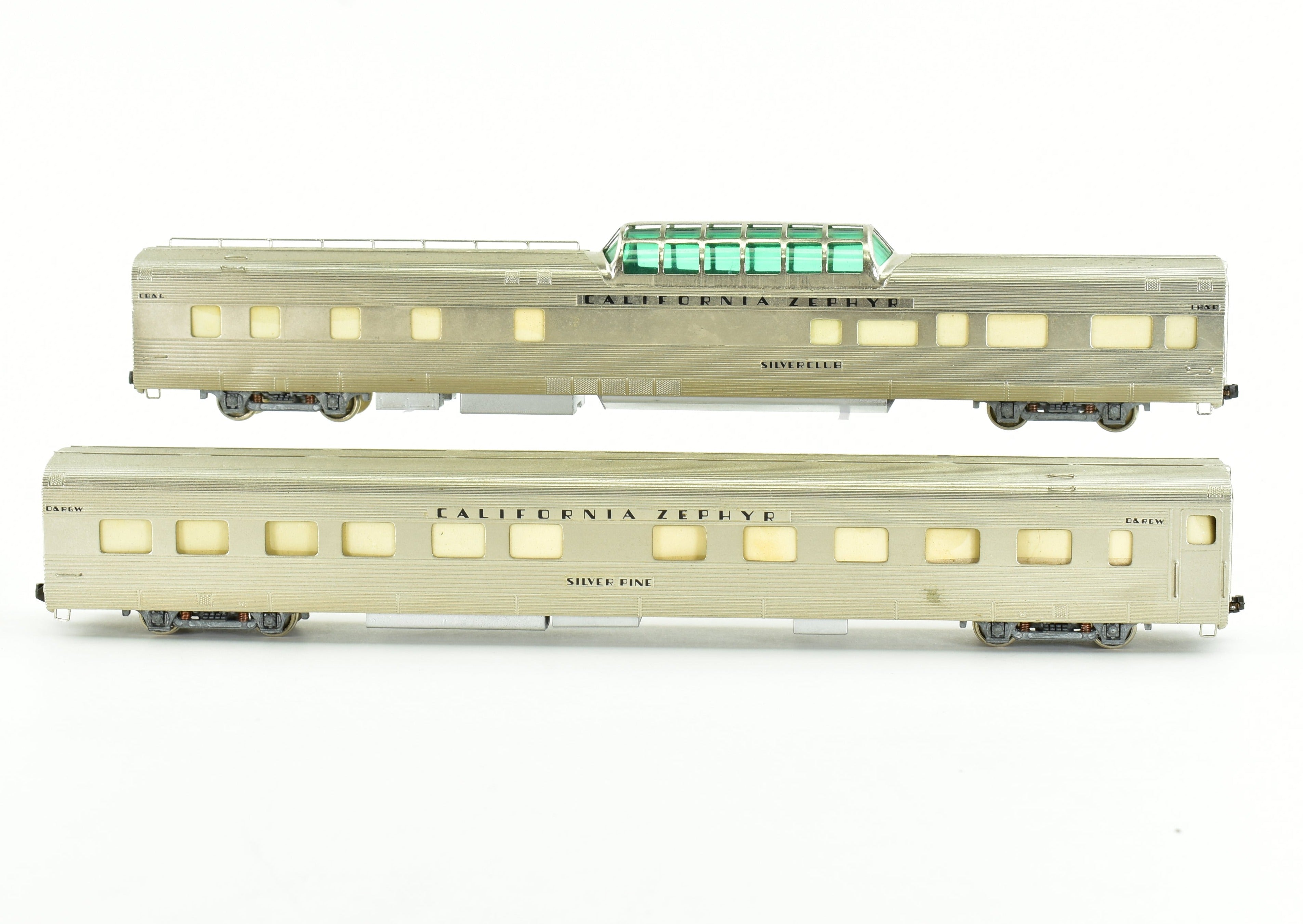 HO Scale Brass Model Train Set of Nickel Plate Products (NPP) Featuring CB&Q - Burlington Route, WP & D&RGW California Zephyr Buffet Lounge, Dome, Pullman Sleeper