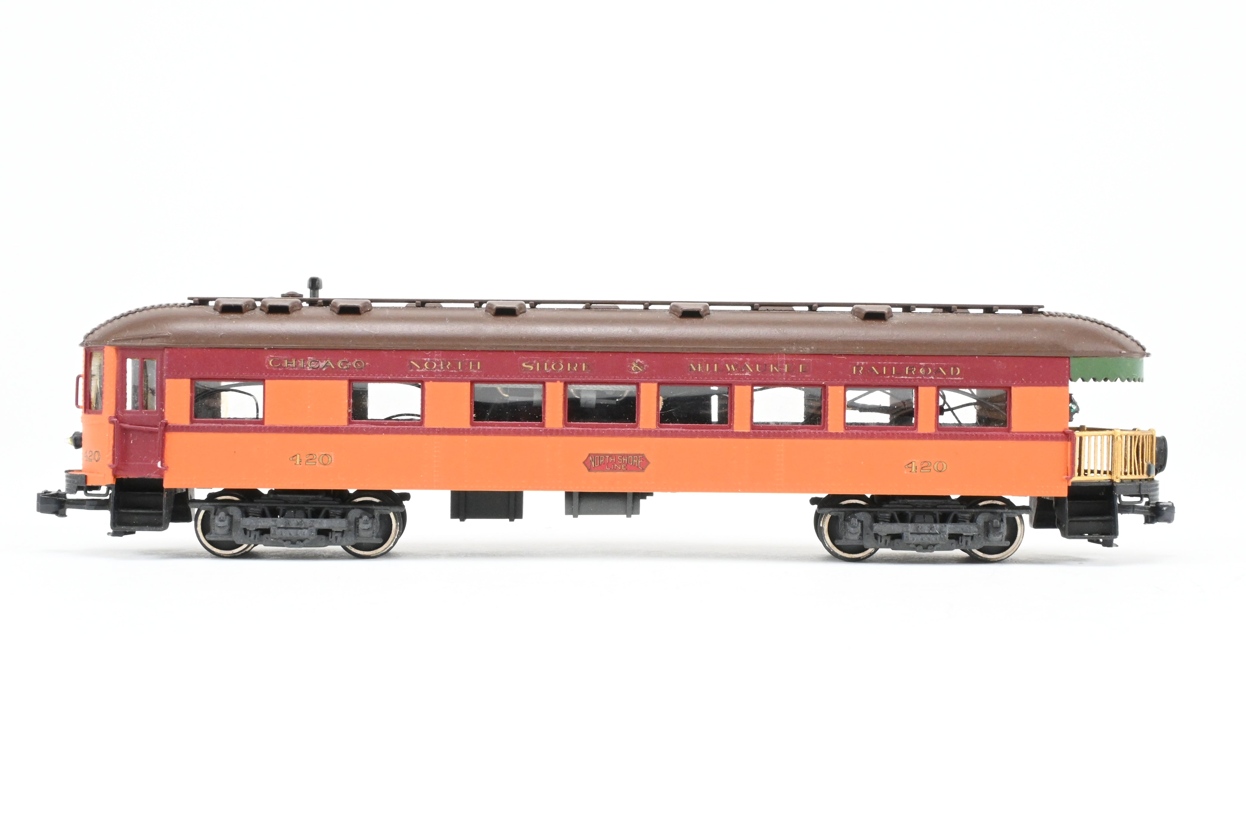 HO Scale Brass Model Parlor Observation Trailer - Midwest Trolley Museum CNS&M - North Shore Line No. 420 with Functioning Marker Lamps