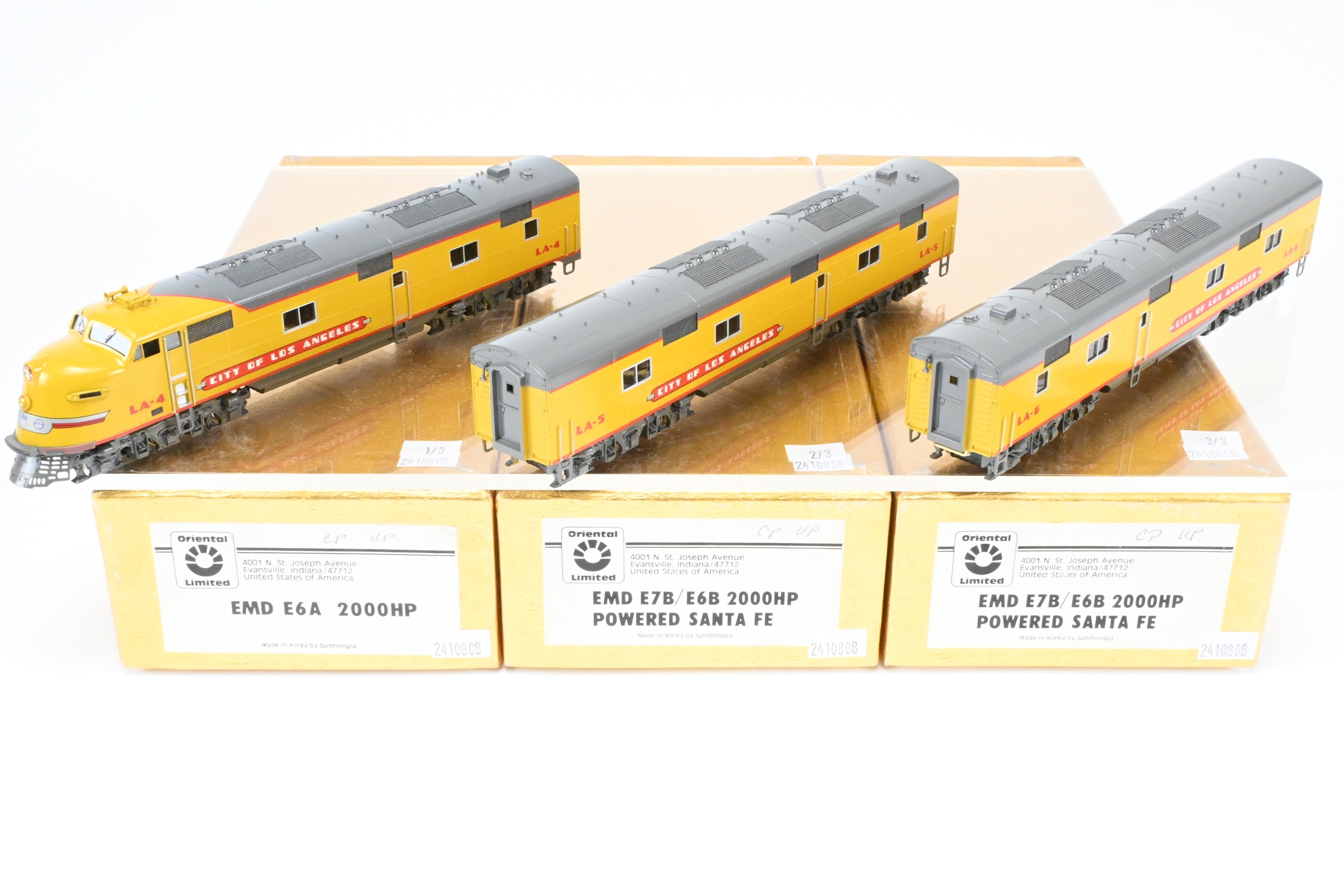 HO Scale Brass Model Train Set - Union Pacific EMD E6A/E6B/E6B 3-Unit Professionally Painted Set for the City of Los Angeles by Oriental Limited