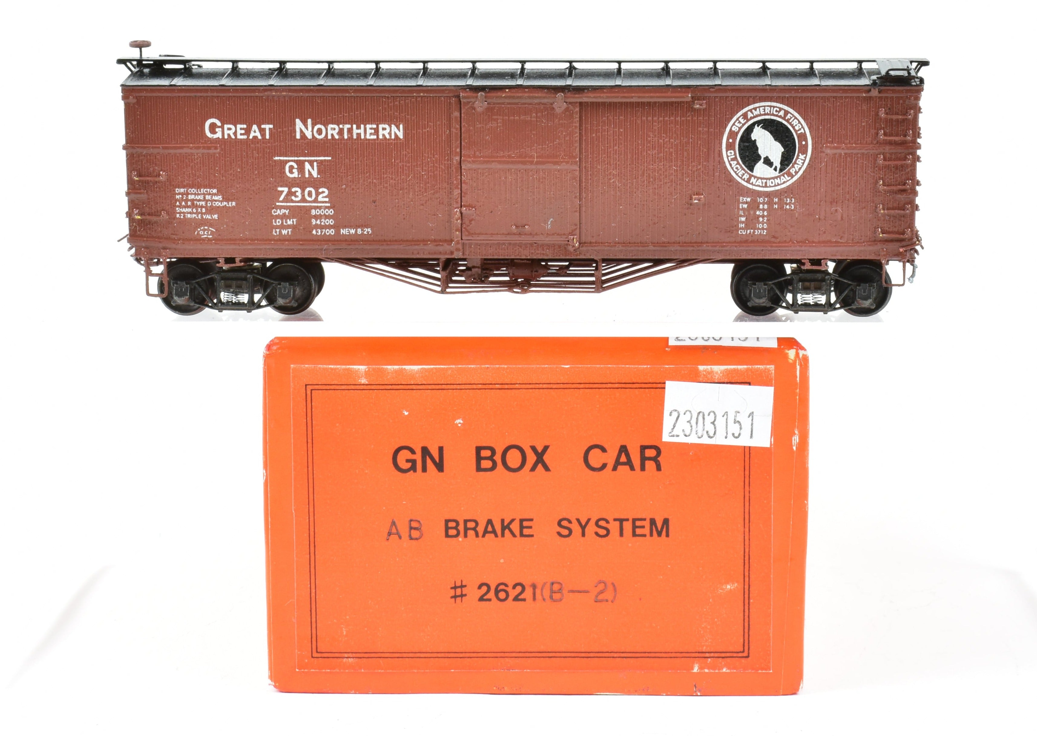 HO Scale Brass Nickel Plate Products (NPP) Great Northern (GN) 40-Foot Boxcar with AB Brake System, Custom Painted Model No. 7302