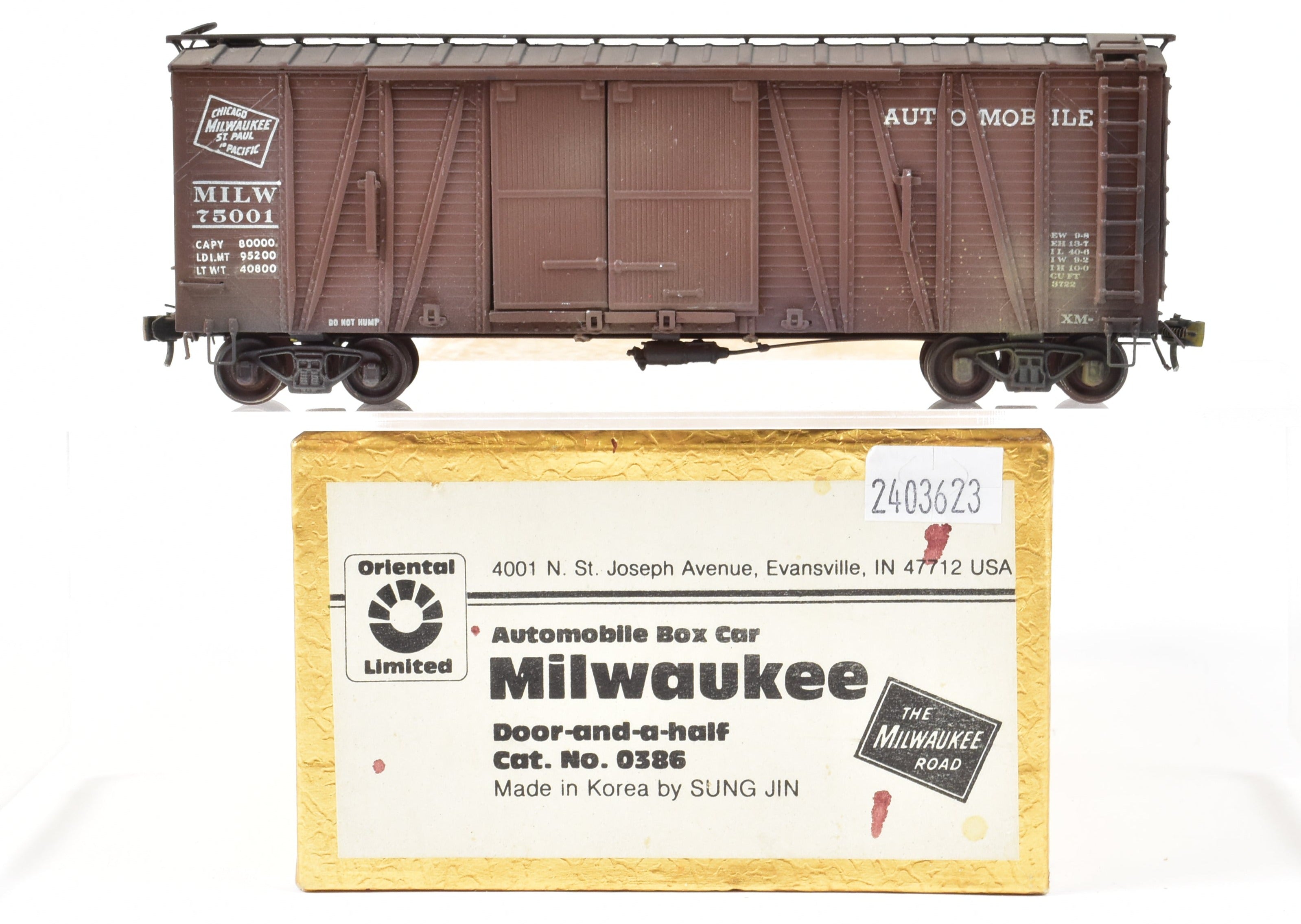 Custom Painted HO Brass Oriental Limited MILW - Milwaukee Road Automobile Box Car