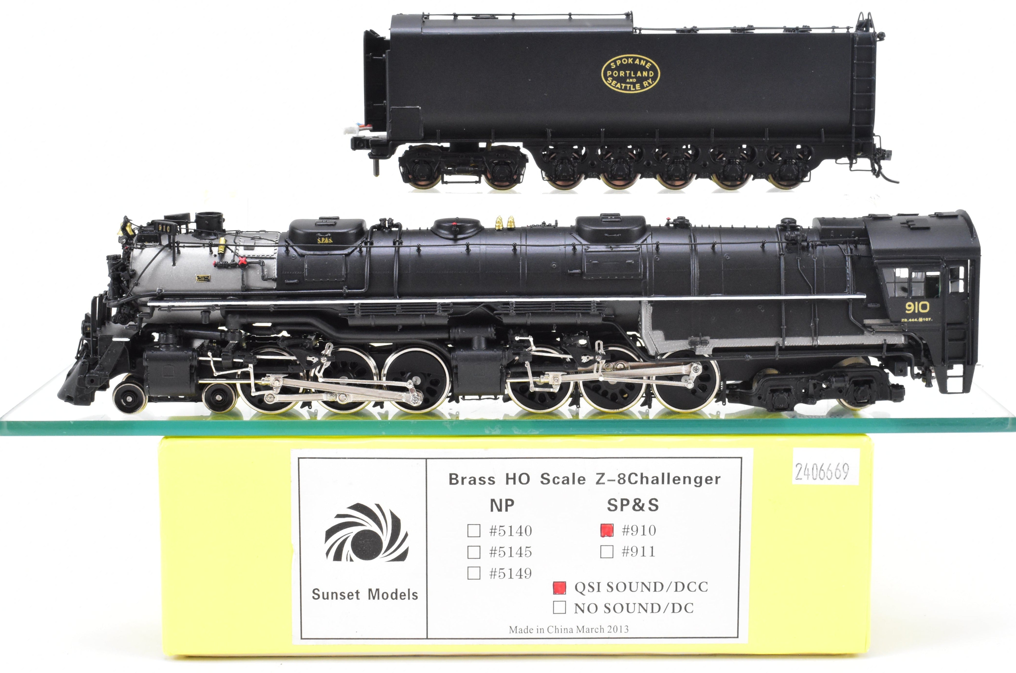 HO Scale Brass Model Train - Sunset Models SP&S (Spokane, Portland & Seattle) Z - 8 4 - 6 - 6 - 4 Challenger FP No. 910 with QSI DCC and Sound Function