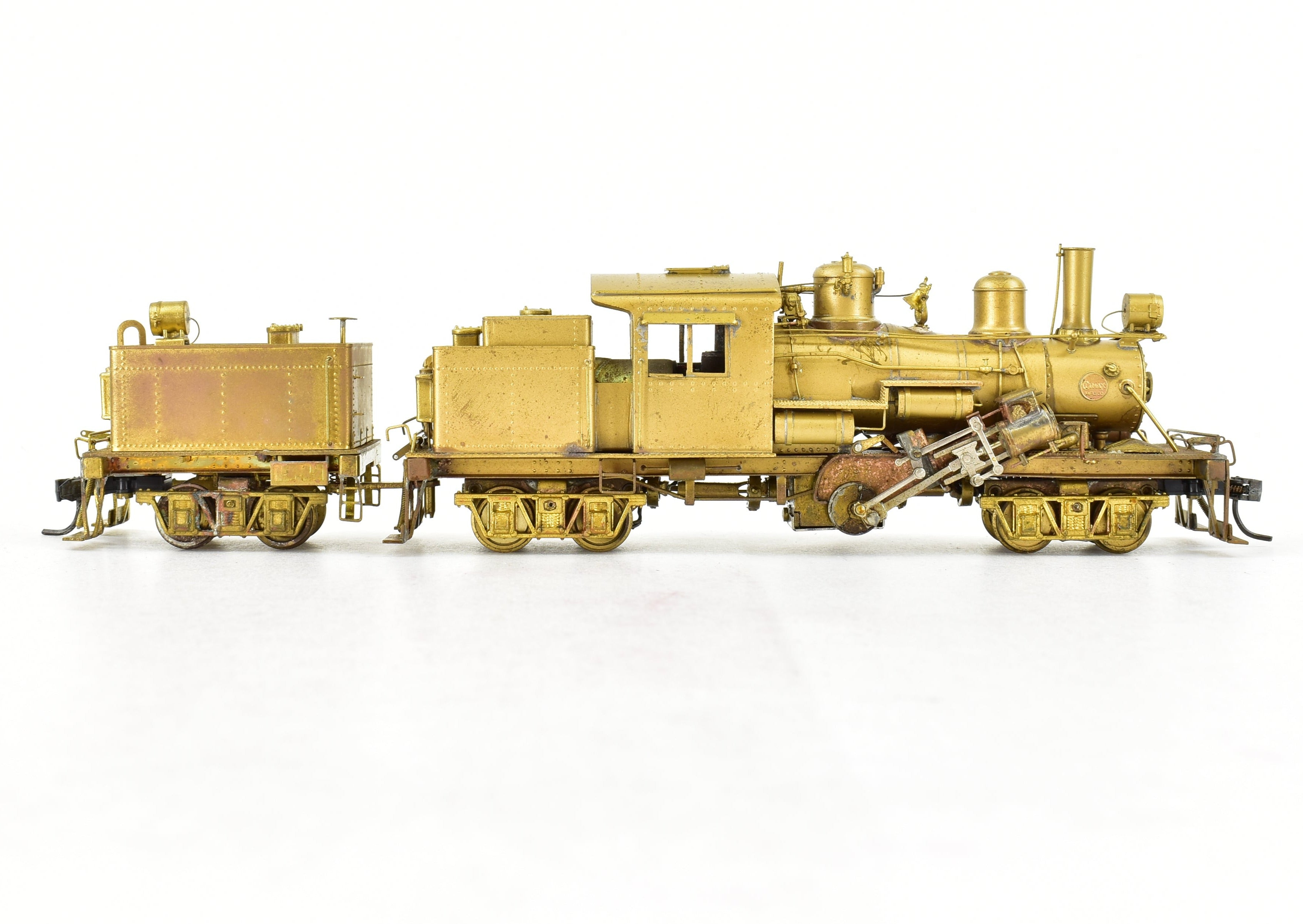 HO Scale Brass PFM - United Model of a 2 - Truck Logging Climax Geared Locomotive with an Additional Non - Geared Tender