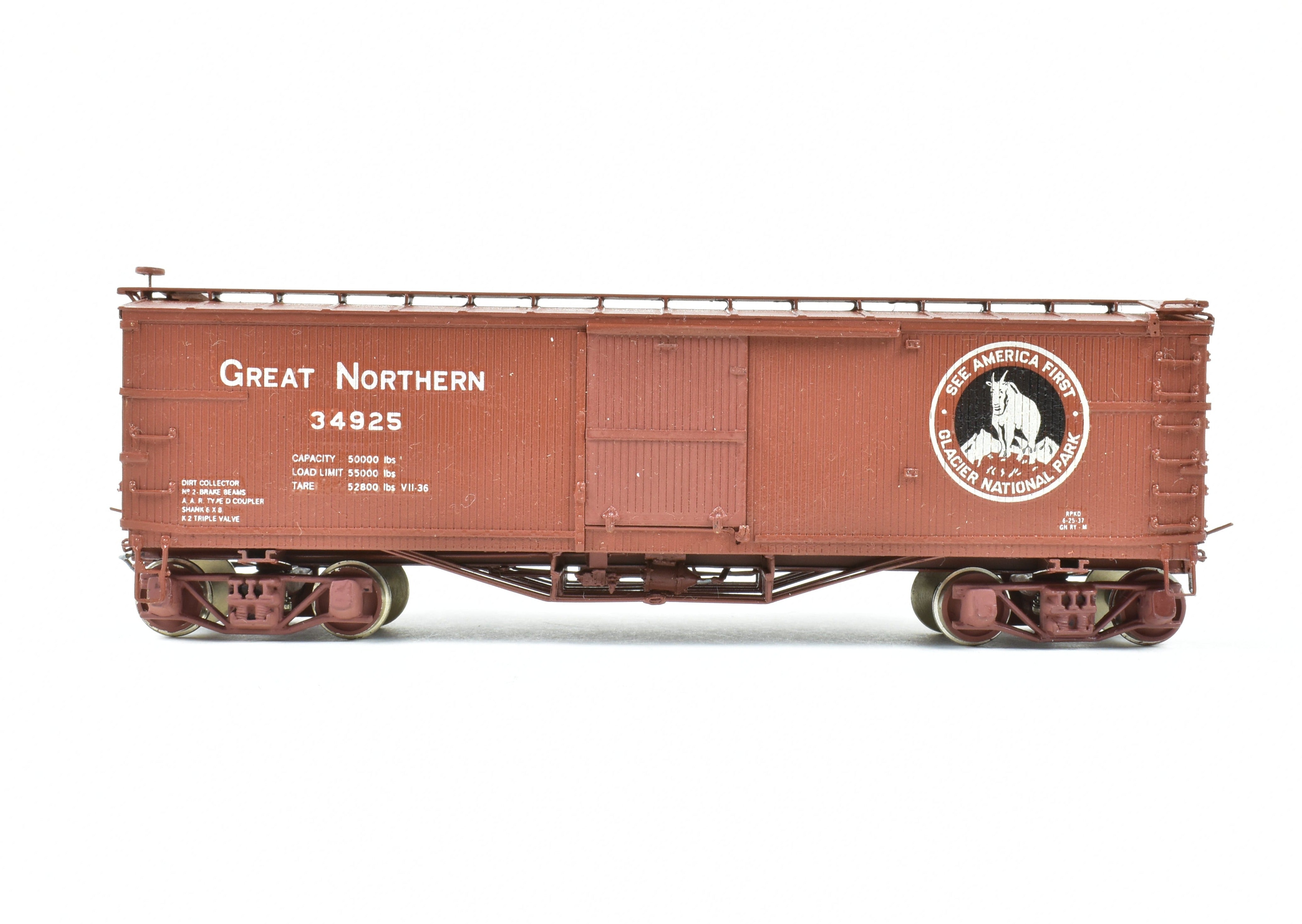 HO Scale Brass Nickel Plated Great Northern 40-Foot Boxcar Model with AB Brake System, Custom Painted Boxcar No. 34925 by Nickel Plate Products