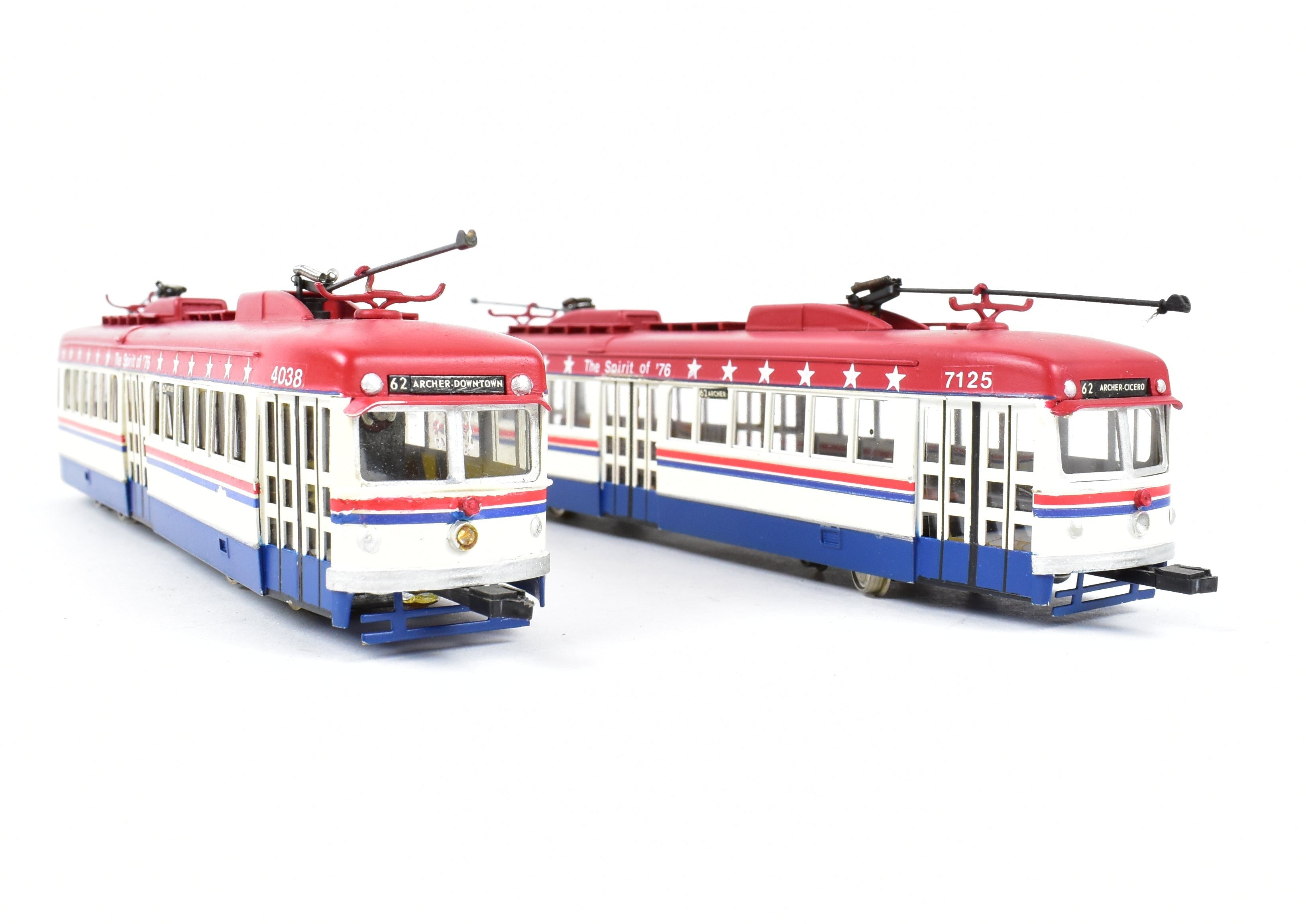 Custom Painted Bicentennial HO Brass Suydam Pacific Electric Double End PCC Car Pair in CTA Scheme
