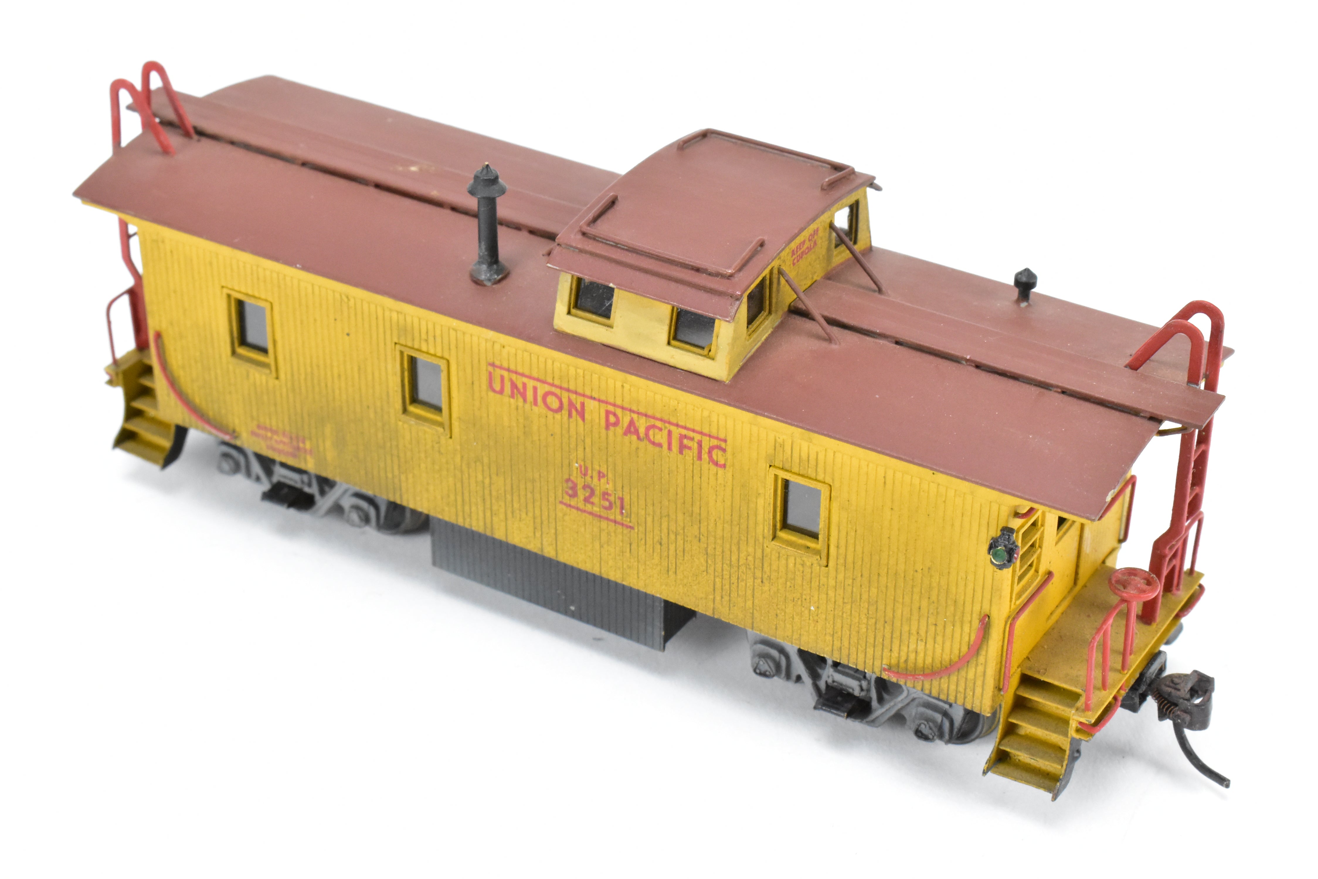 HO Scale Brass Lambert Union Pacific CA - 1 Caboose Model with Incorrect Trucks, Custom Painting and Weathered Appearance