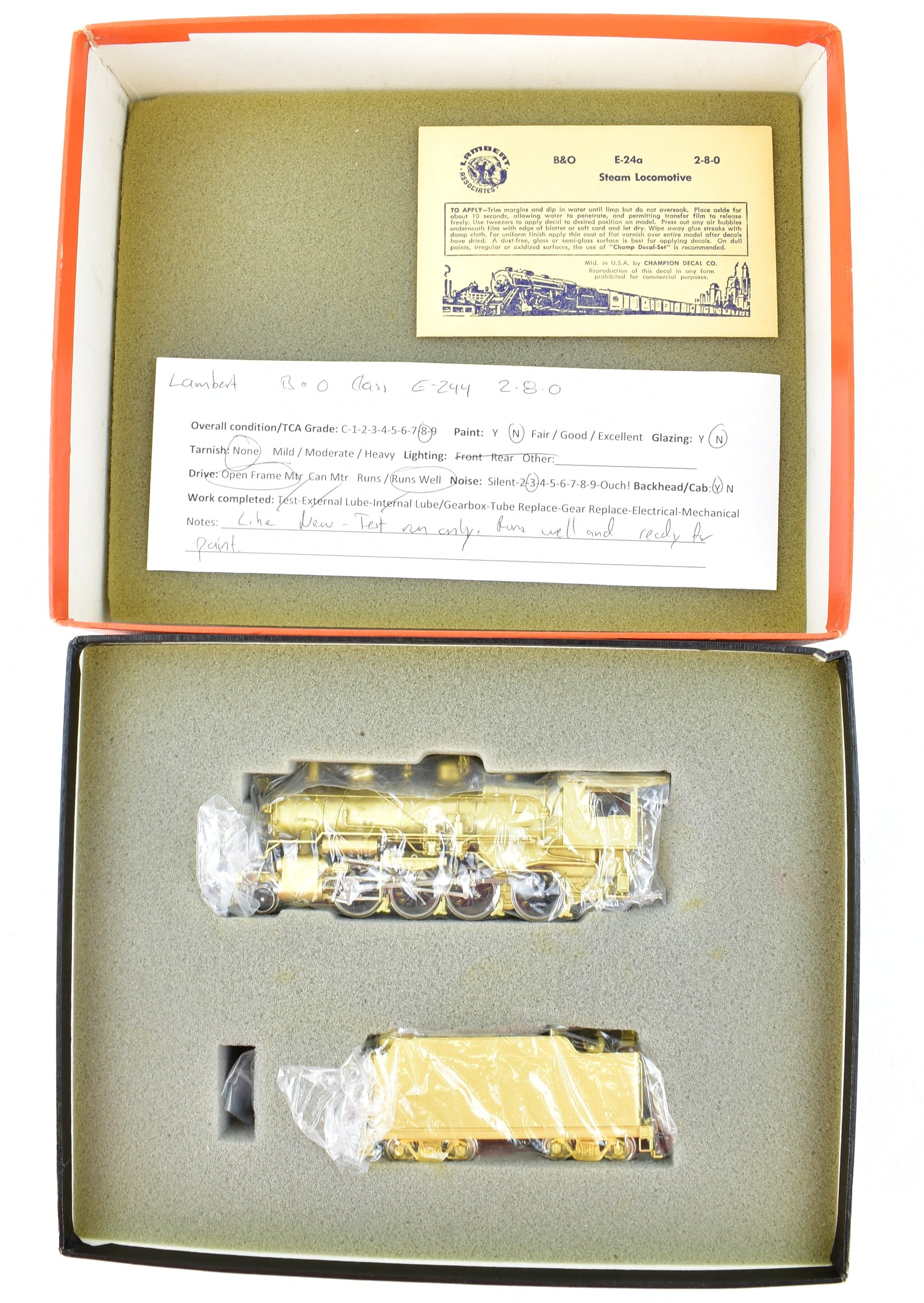 HO Scale Brass Model Train - Lambert Associates Baltimore & Ohio Class E - 24A 2 - 8 - 0 Consolidation Locomotive
