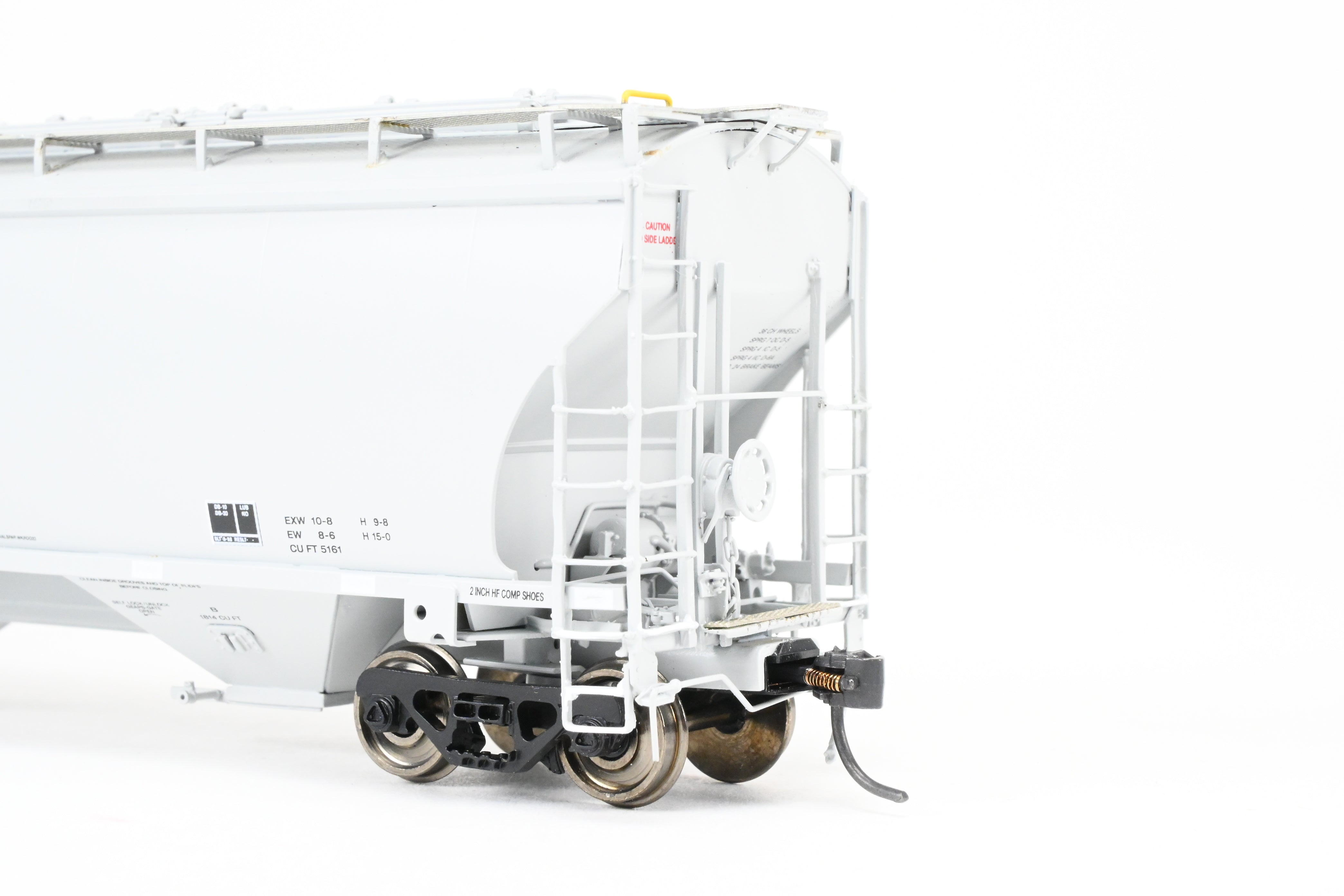 HO Scale Brass Model of Pecos River Brass's Trinity 5161 CF Covered Hopper Freight Car in FP Grey with Data Only Lettering