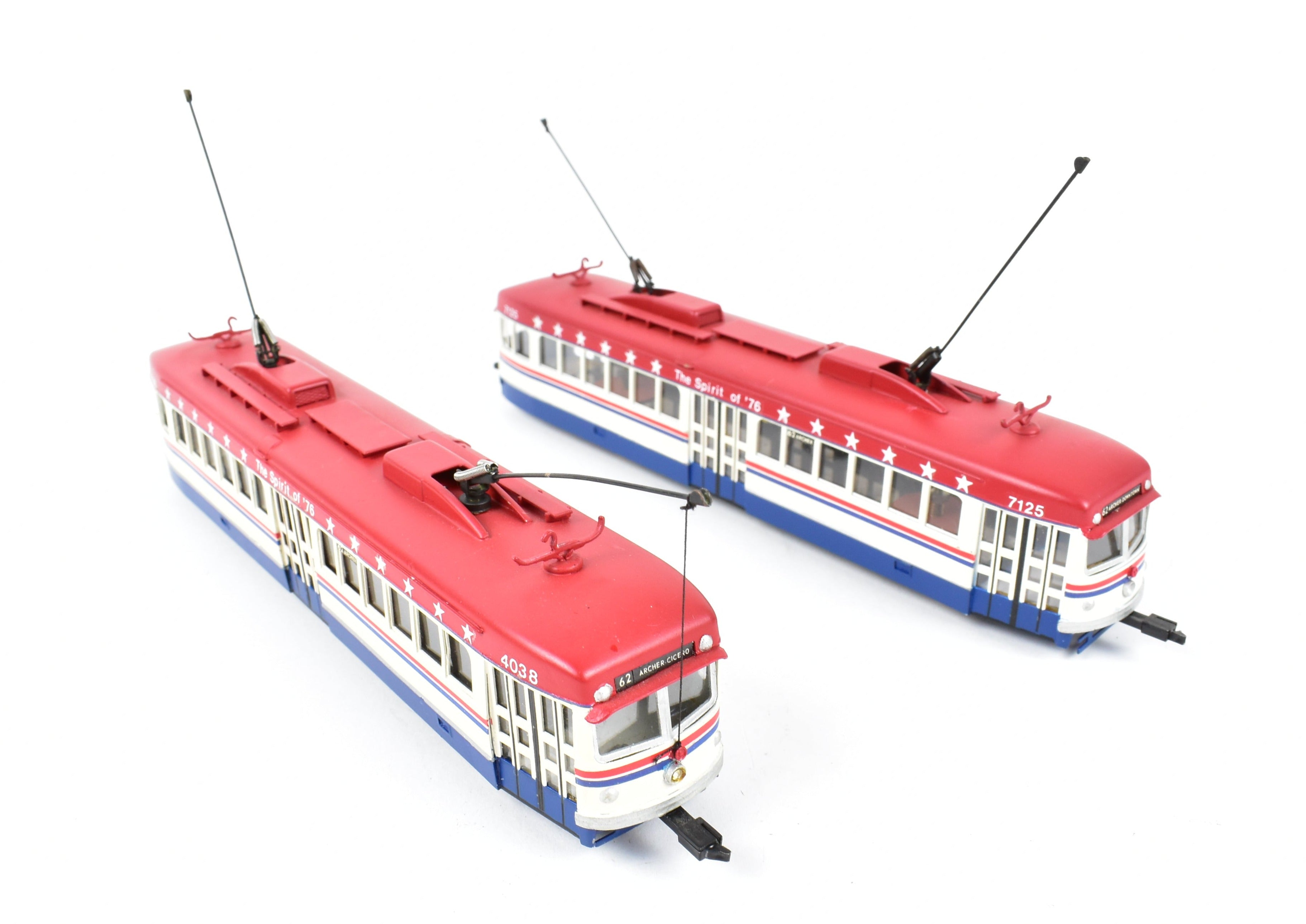 Custom Painted Bicentennial HO Brass Suydam Pacific Electric Double End PCC Car Pair in CTA Scheme