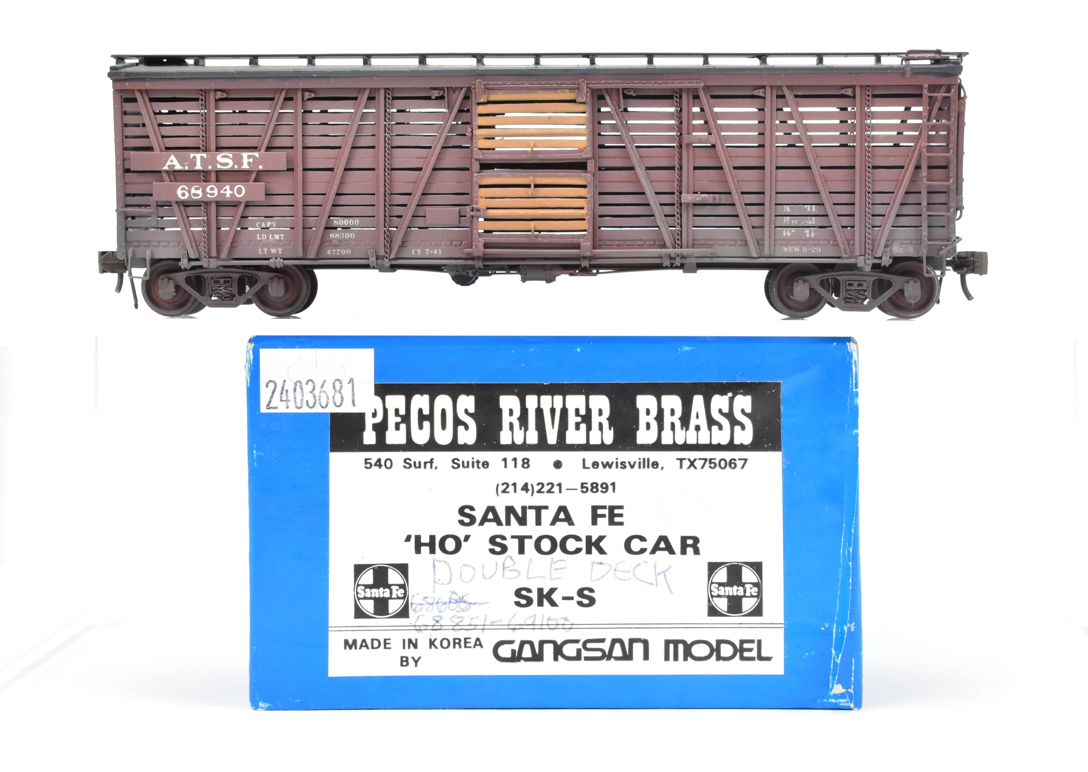HO Scale Brass ATSF - Santa Fe SK - S Stock Car with Custom Weathering by Pecos River
