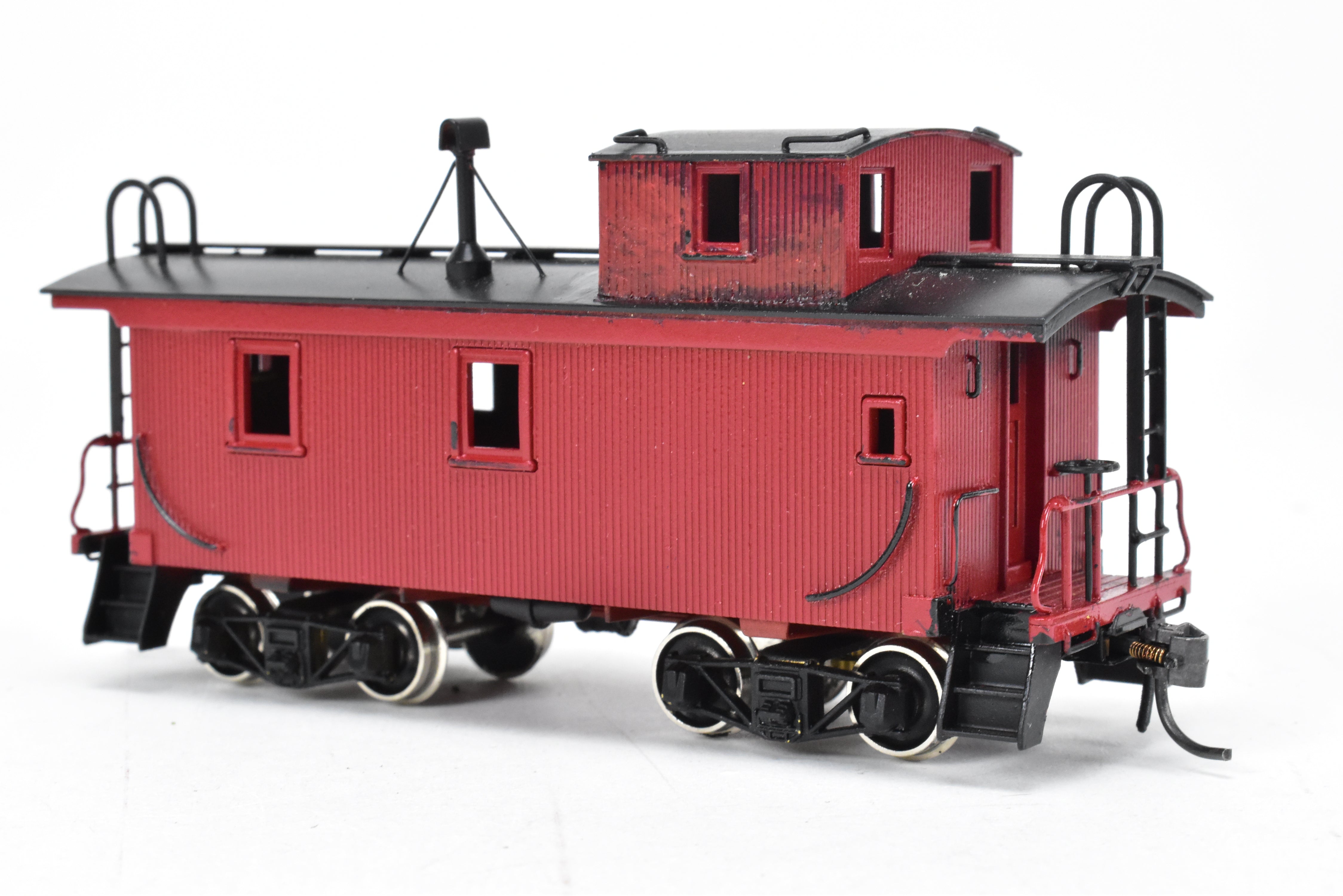 HO Scale Brass Model of Northwest Short Line (NWSL) and Northern Pacific (NP) 1700 Series Wood Caboose, Unlettered Custom - Painted in Caboose Red with Black Roof
