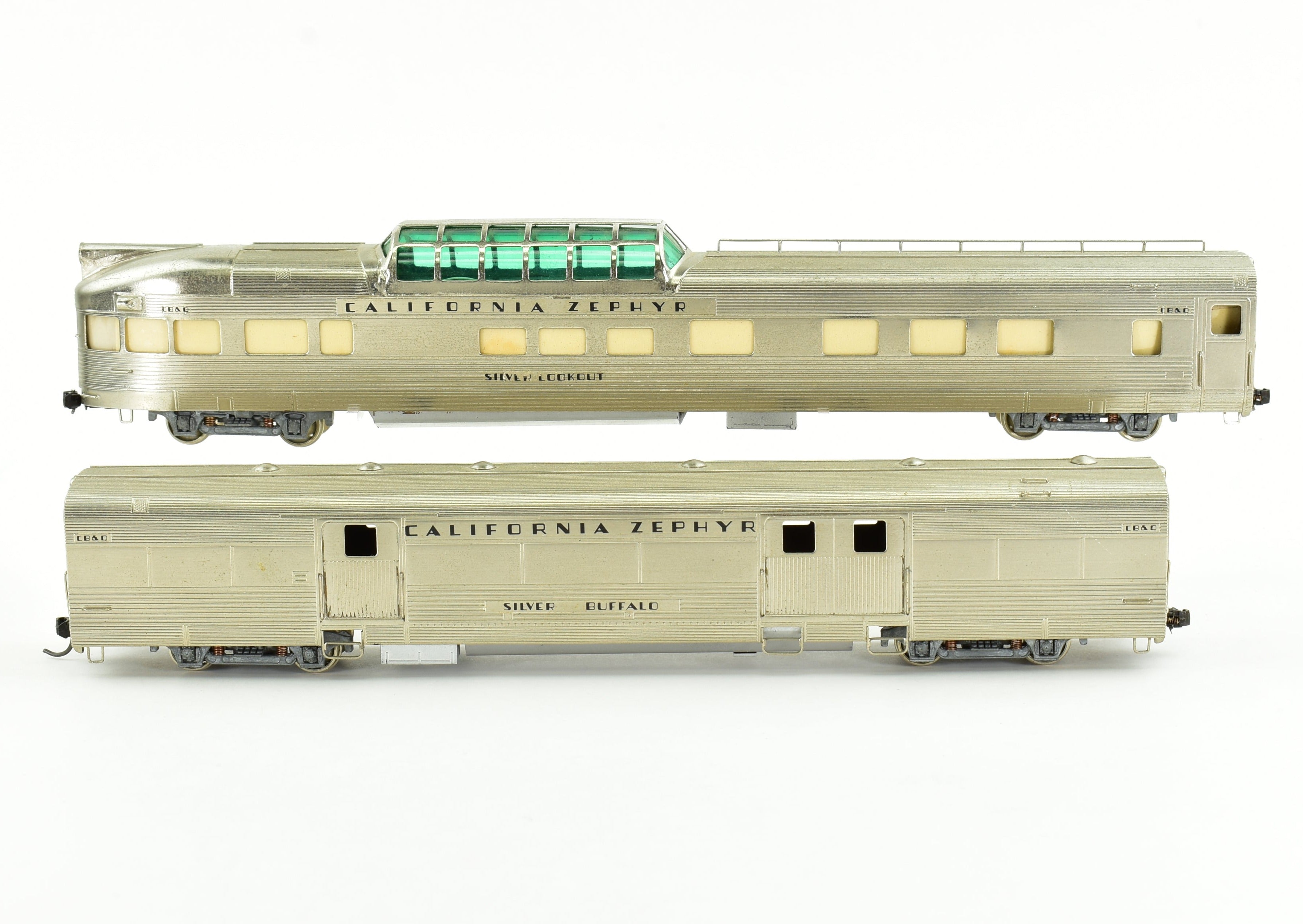 HO Scale Brass Nickel Plate Products (NPP) CB&Q - Burlington Route, WP & D&RGW California Zephyr Dome - Observation Baggage Train Set Model