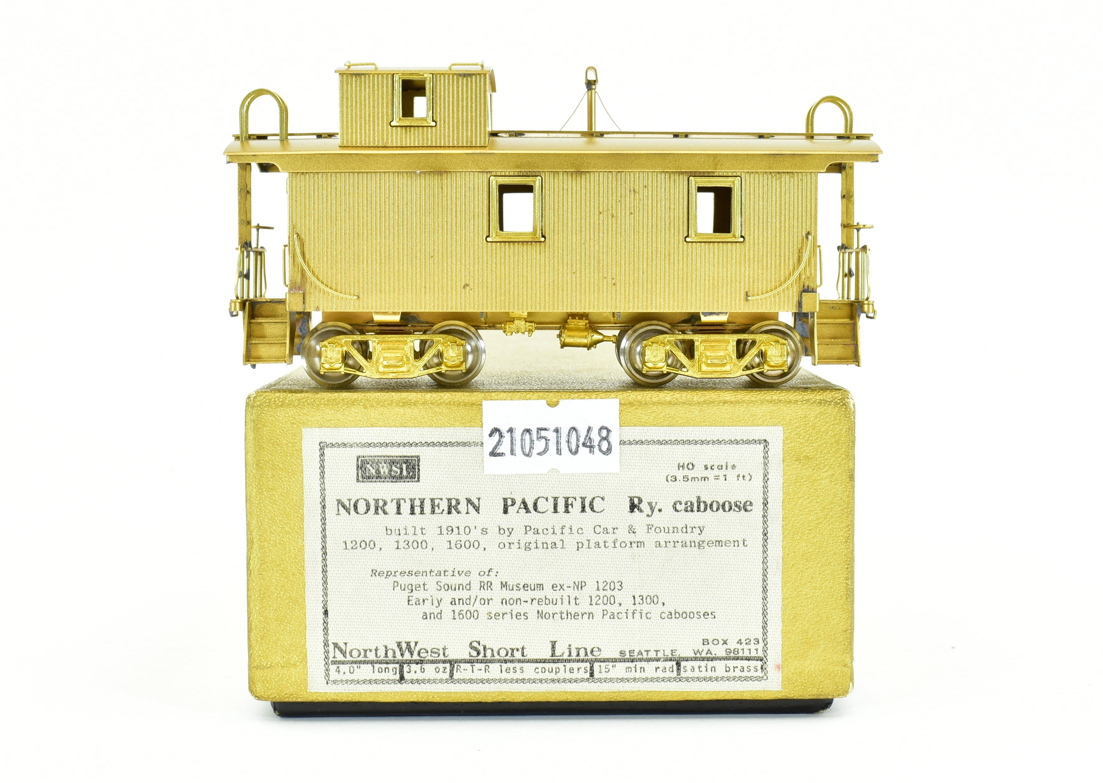HO Scale Brass Model of Northwest Short Line (NWSL) and Northern Pacific (NP) Wood Caboose with Original Platform Arrangement