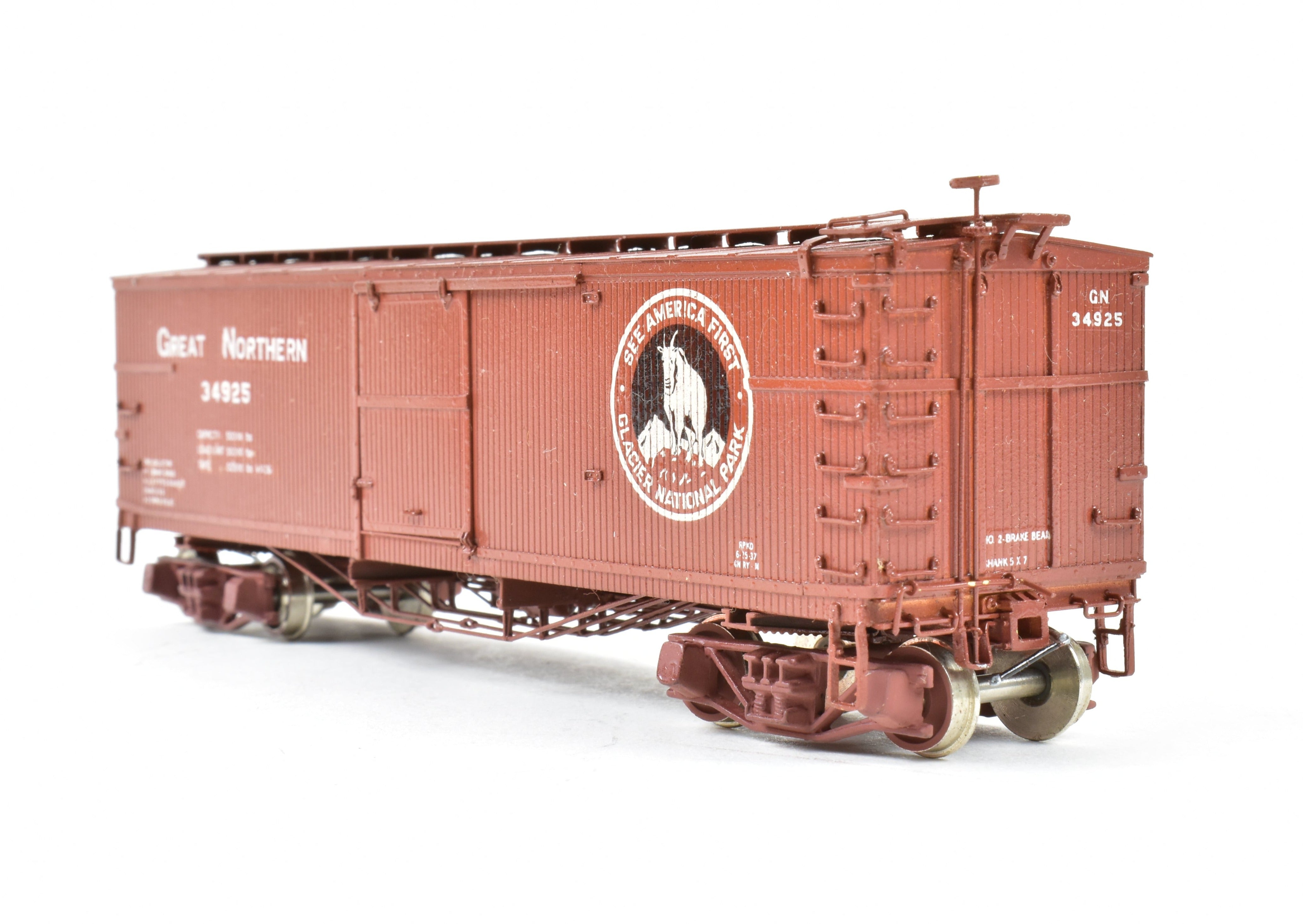 HO Scale Brass Nickel Plated Great Northern 40-Foot Boxcar Model with AB Brake System, Custom Painted Boxcar No. 34925 by Nickel Plate Products
