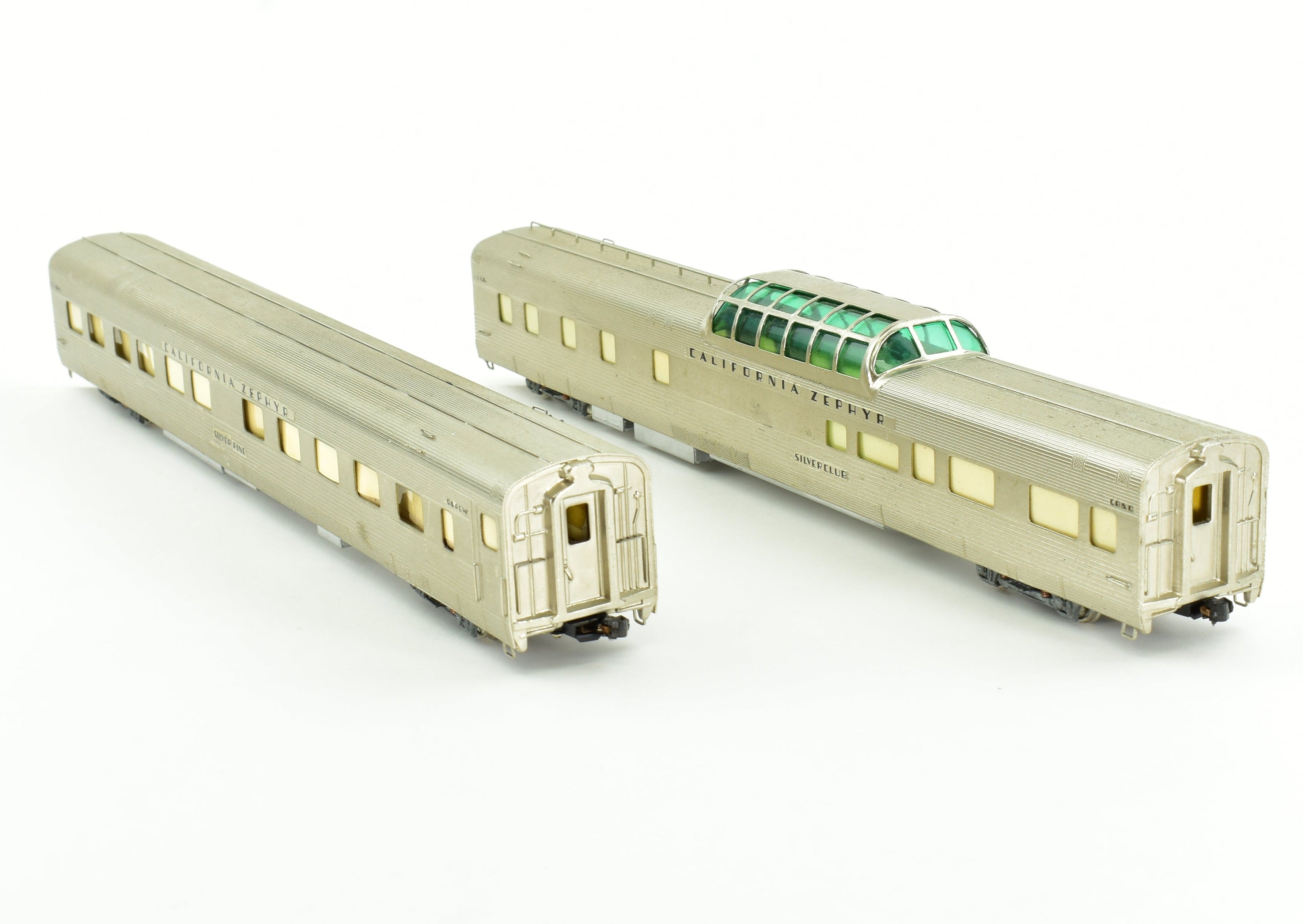 HO Scale Brass Model Train Set of Nickel Plate Products (NPP) Featuring CB&Q - Burlington Route, WP & D&RGW California Zephyr Buffet Lounge, Dome, Pullman Sleeper