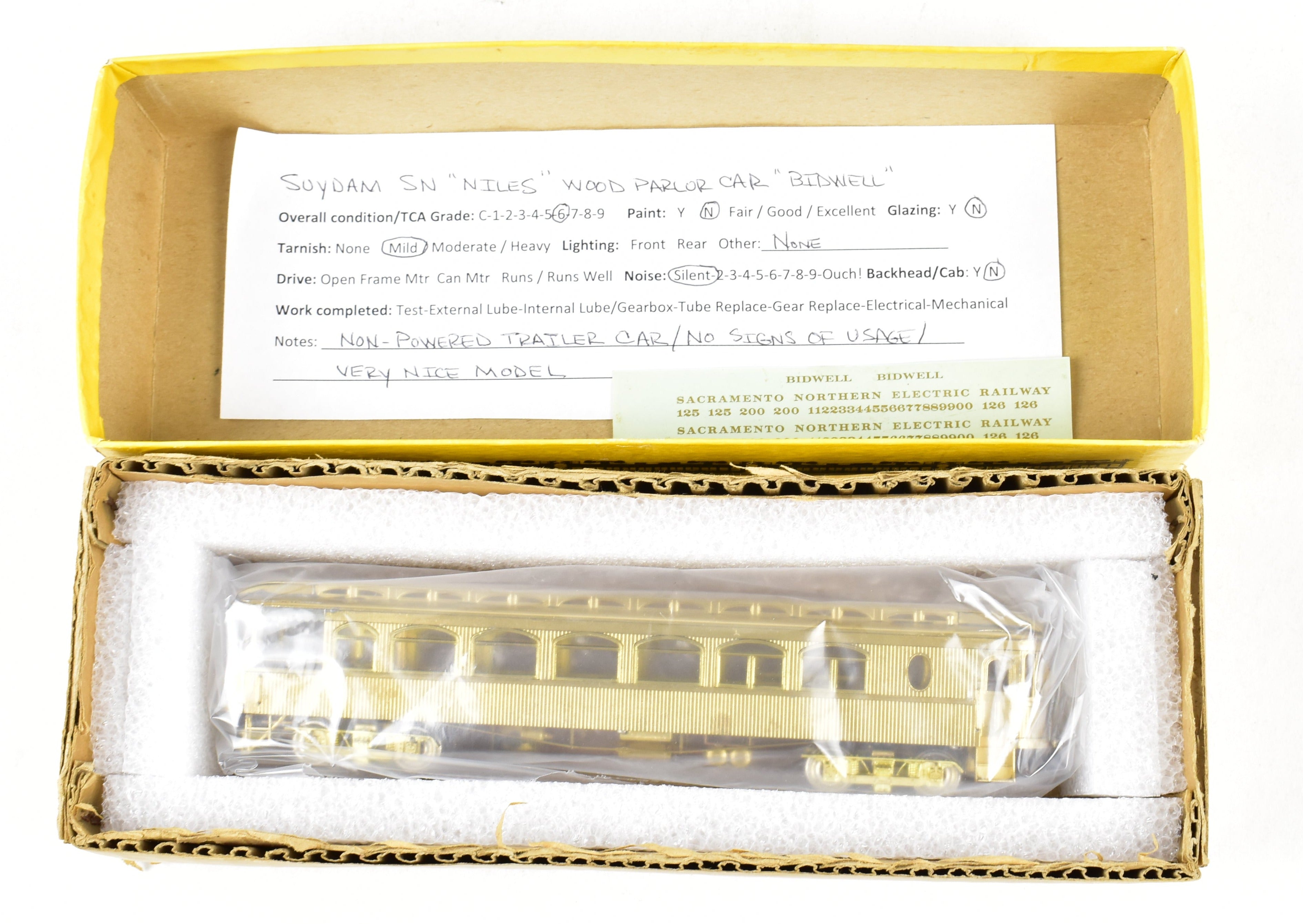 HO Scale Brass Suydam Sacramento Northern Niles Wood Interurban Parlor Car Model - Bidwell Version