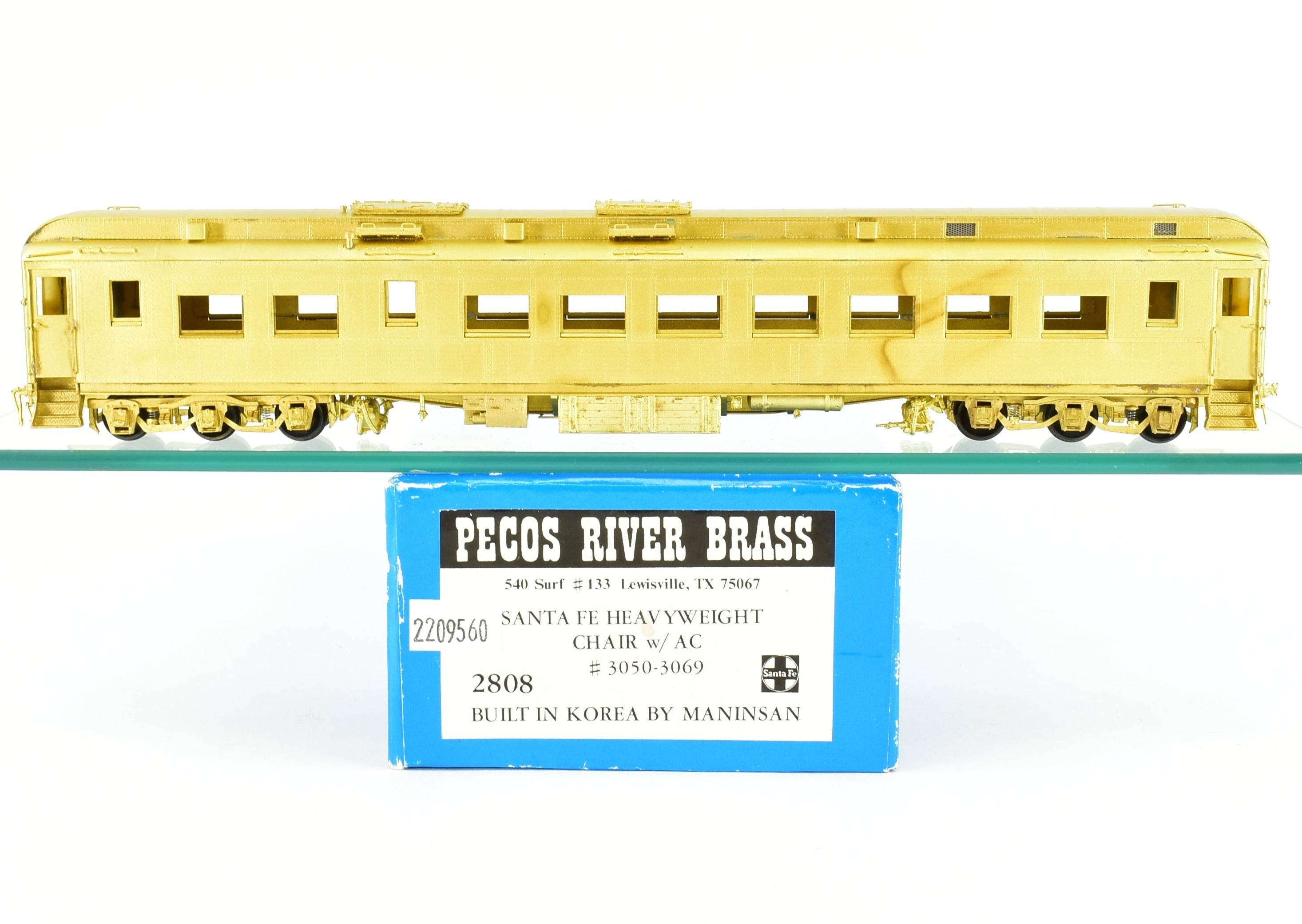HO Scale Brass Model of ATSF - Santa Fe Heavyweight Chair Car With A/C in the 3050 - 3069 Series by Pecos River Brass