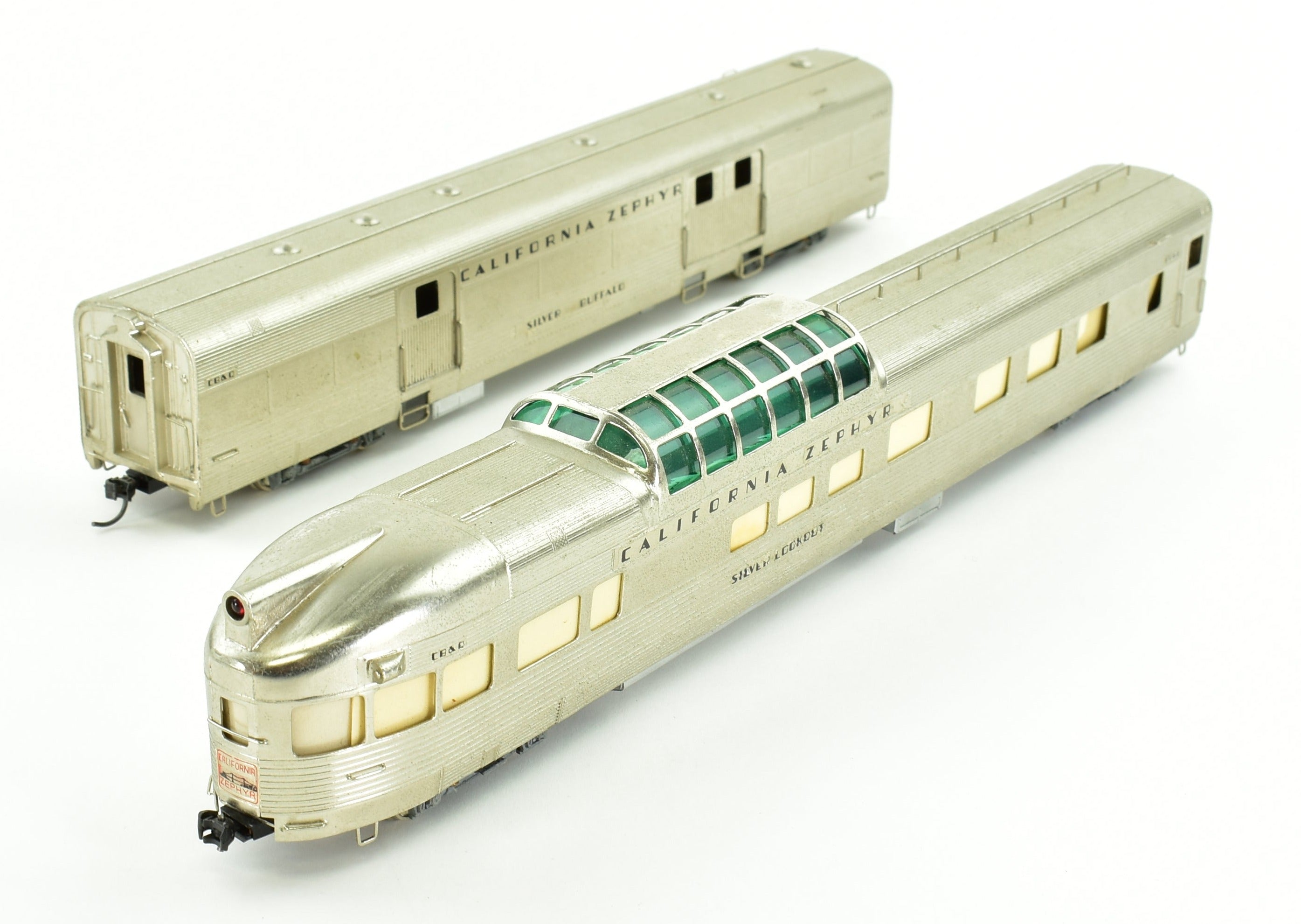 HO Scale Brass Nickel Plate Products (NPP) CB&Q - Burlington Route, WP & D&RGW California Zephyr Dome - Observation Baggage Train Set Model