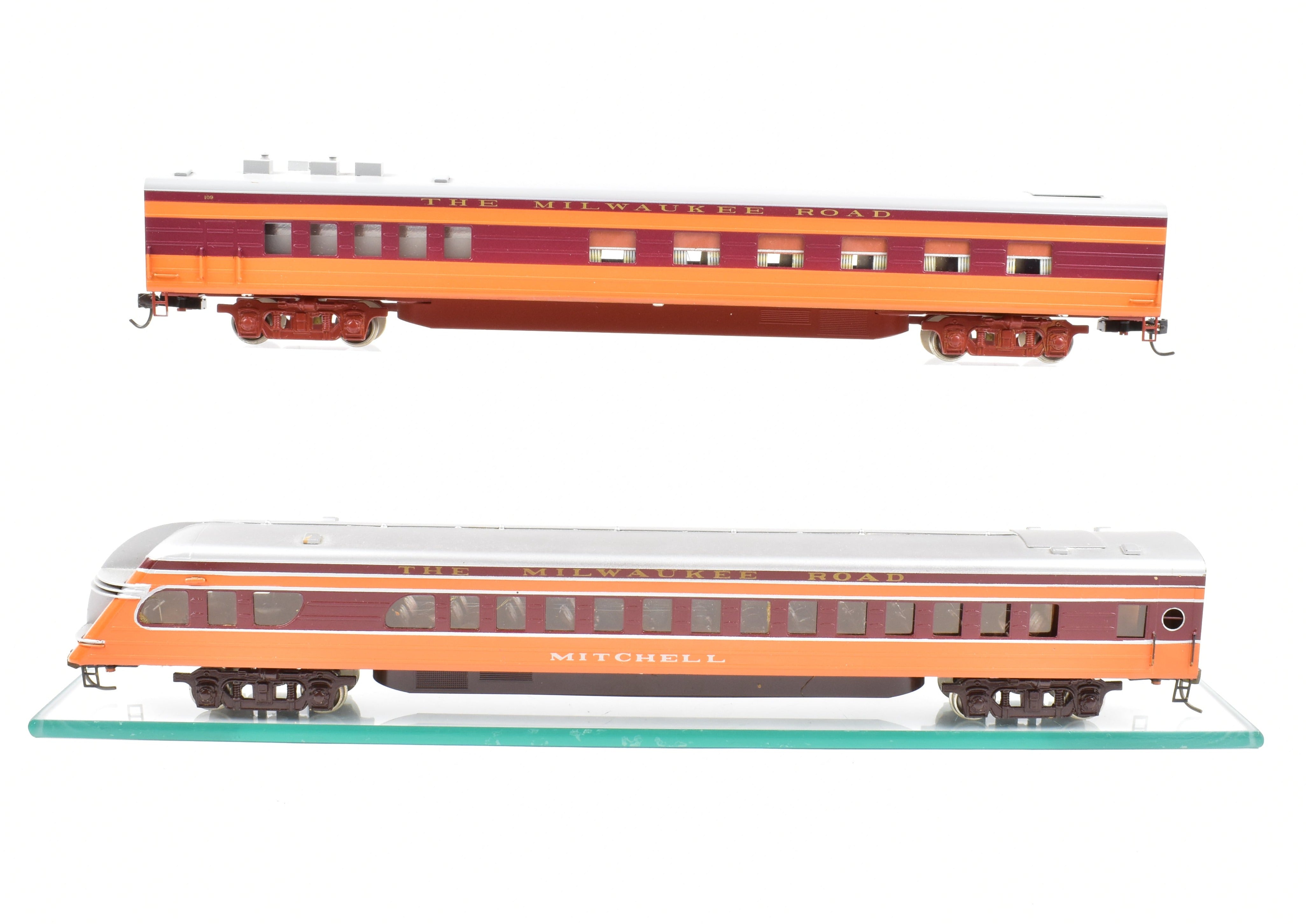 HO Scale Brass NPP Nickel - Plated Milwaukee Road Hiawatha 2 - Car Dining & Observation Set