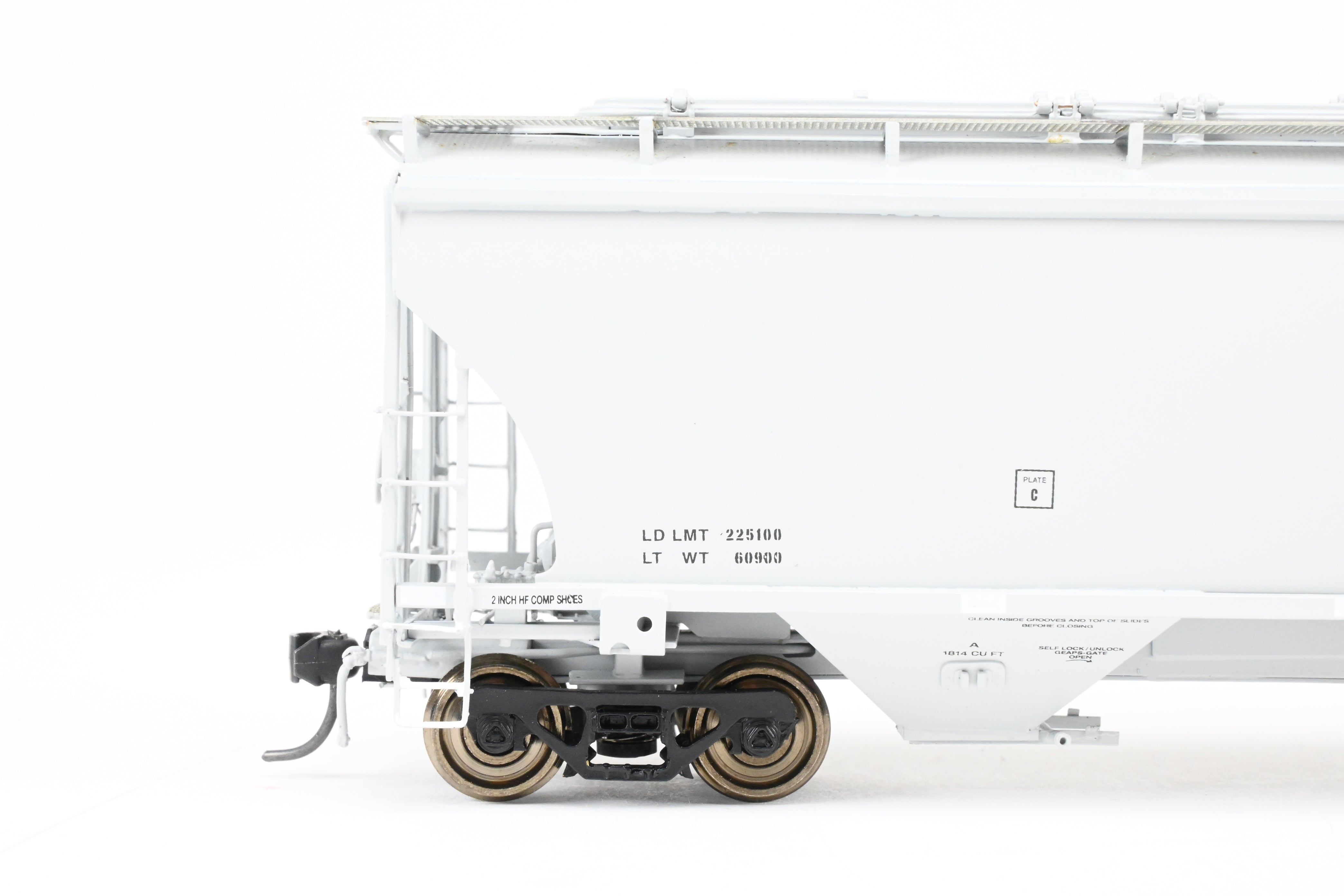 HO Scale Brass Model of Pecos River Brass's Trinity 5161 CF Covered Hopper Freight Car in FP Grey with Data Only Lettering