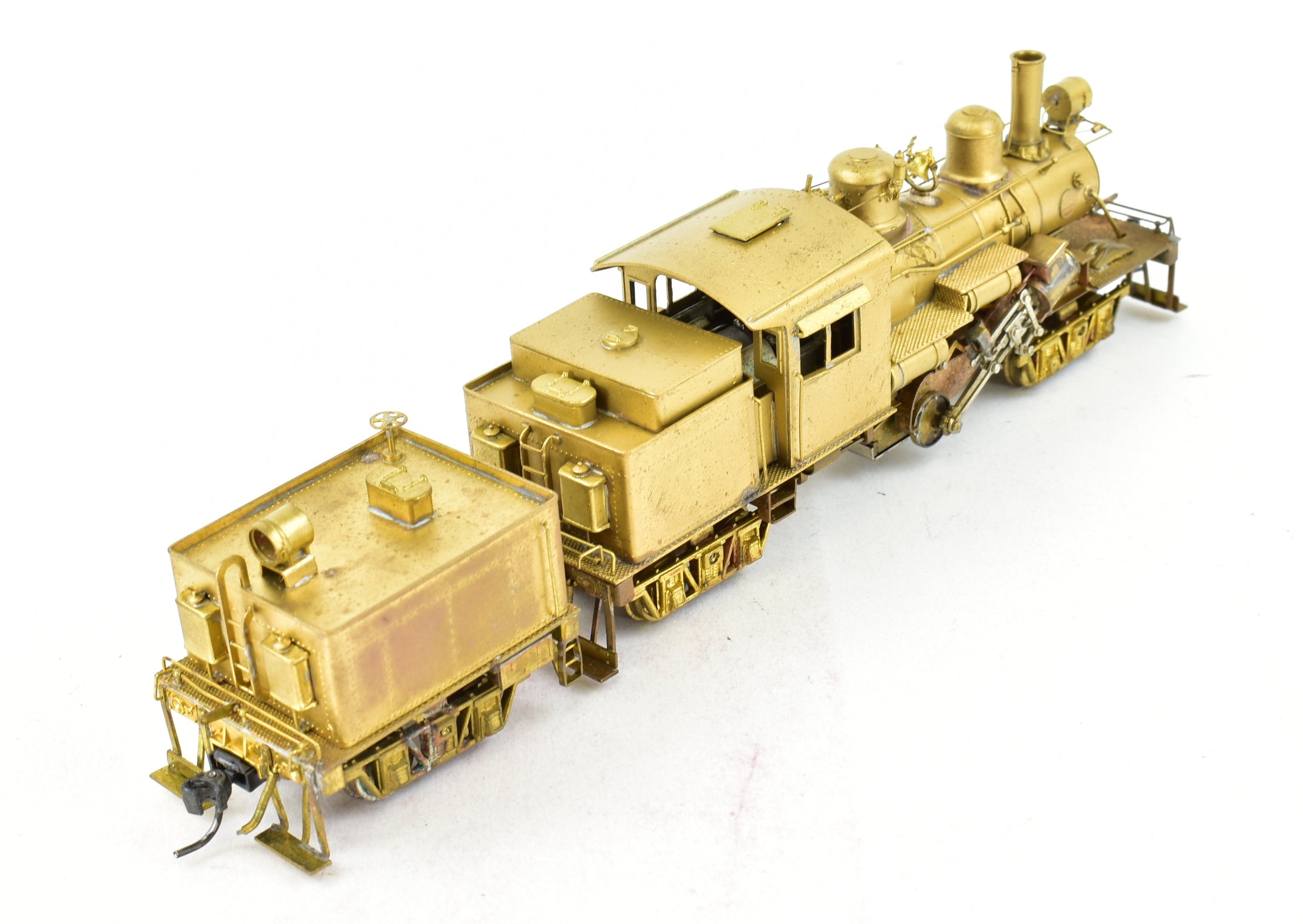 HO Scale Brass PFM - United Model of a 2 - Truck Logging Climax Geared Locomotive with an Additional Non - Geared Tender