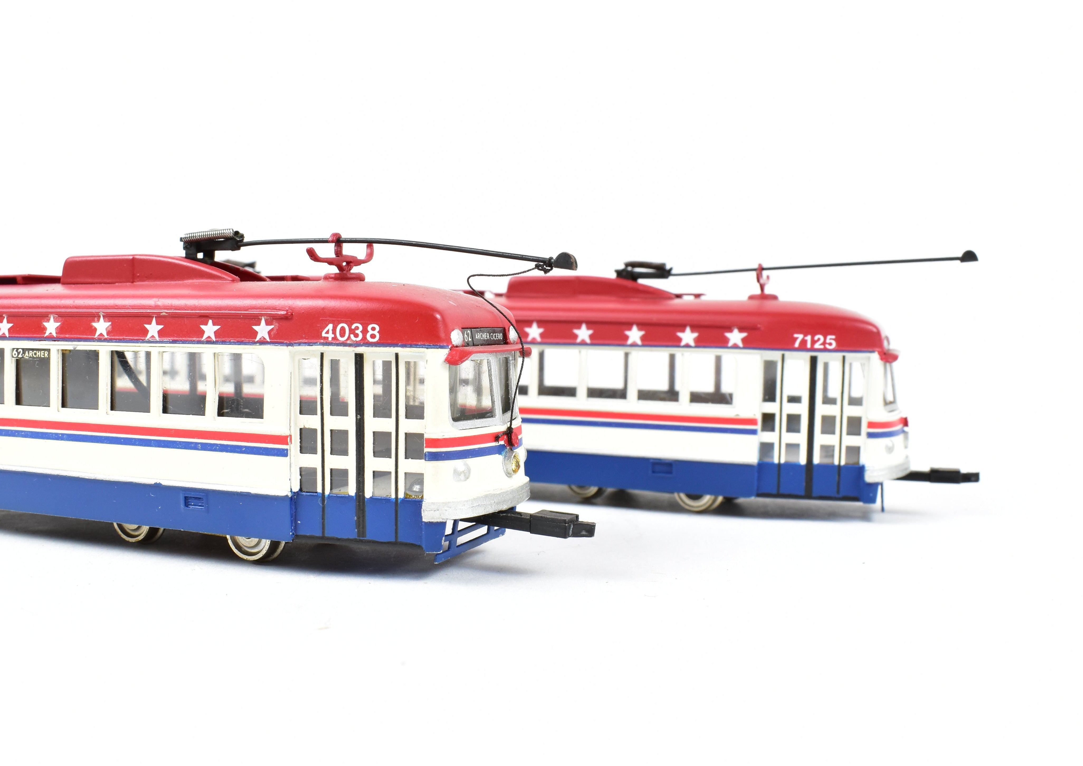 Custom Painted Bicentennial HO Brass Suydam Pacific Electric Double End PCC Car Pair in CTA Scheme