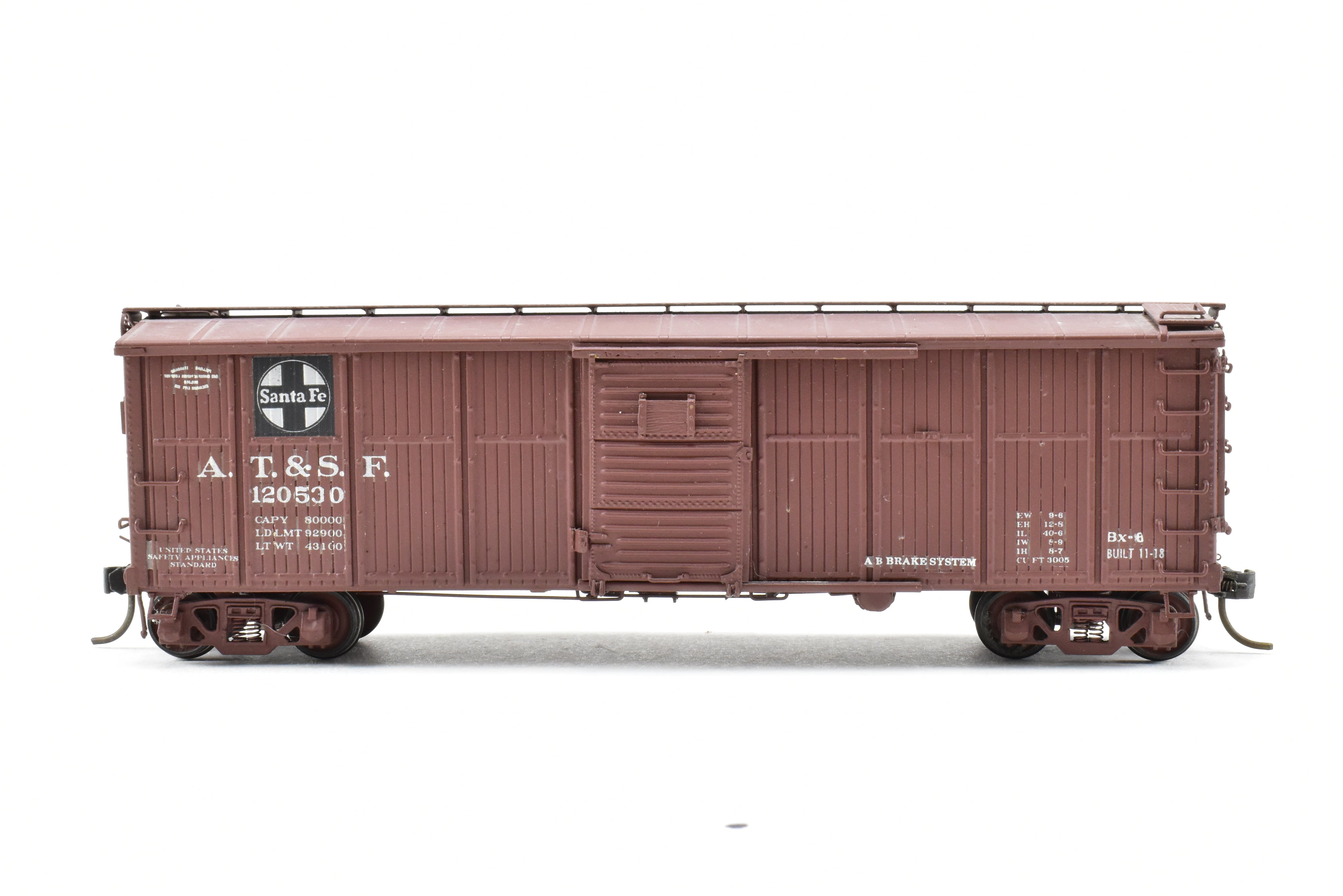 HO Scale Brass Model of Pecos River Brass ATSF - Santa Fe Bx - 6 Boxcar Featuring Ajax Brake Wheel and AB Brake System, Car Numbered CP #120530