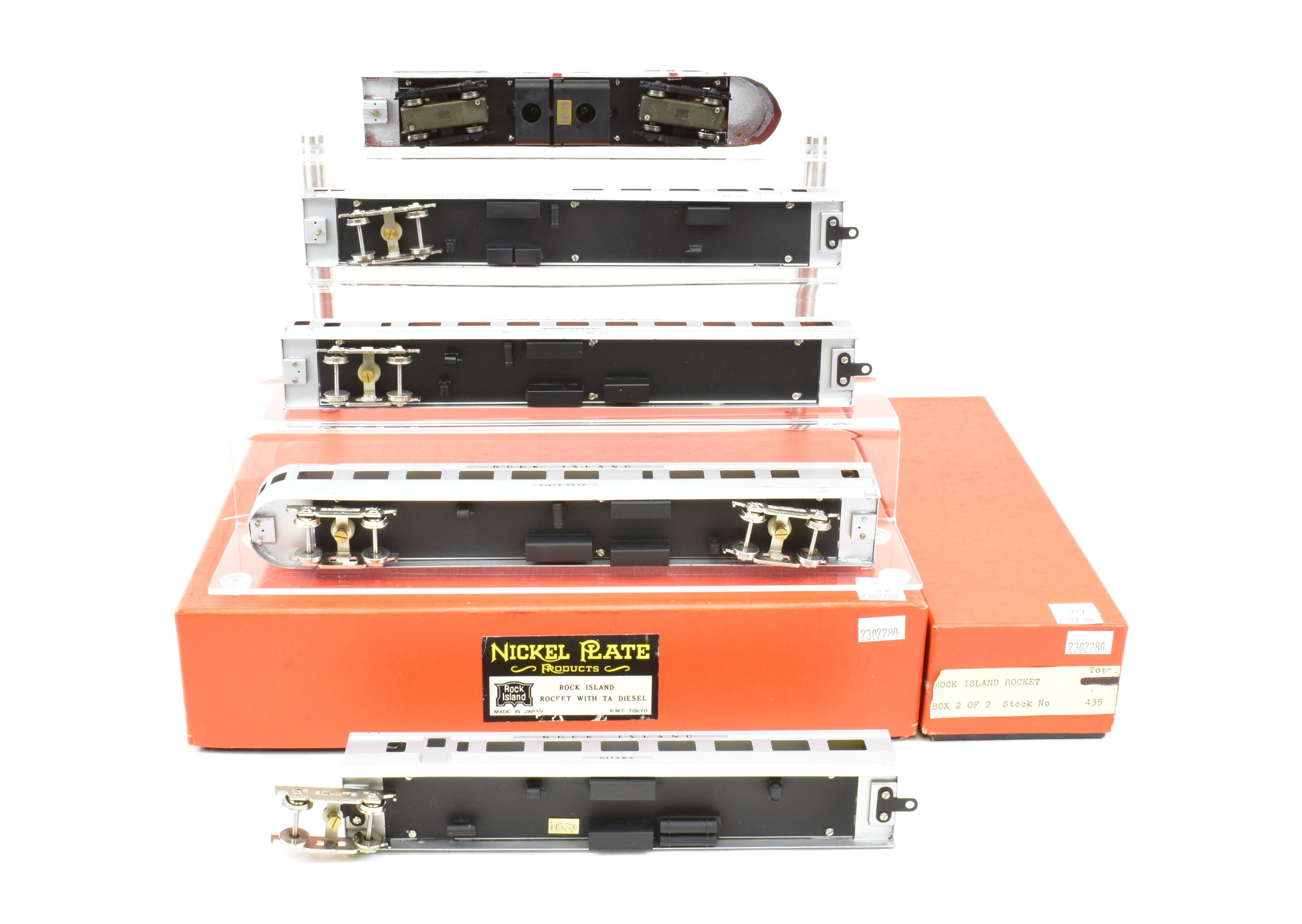 HO Scale Brass Nickel Plate Products CRI&P - Rock Island Rocket TA Locomotive and 4-Car Set with an Additional Factory-Painted Car