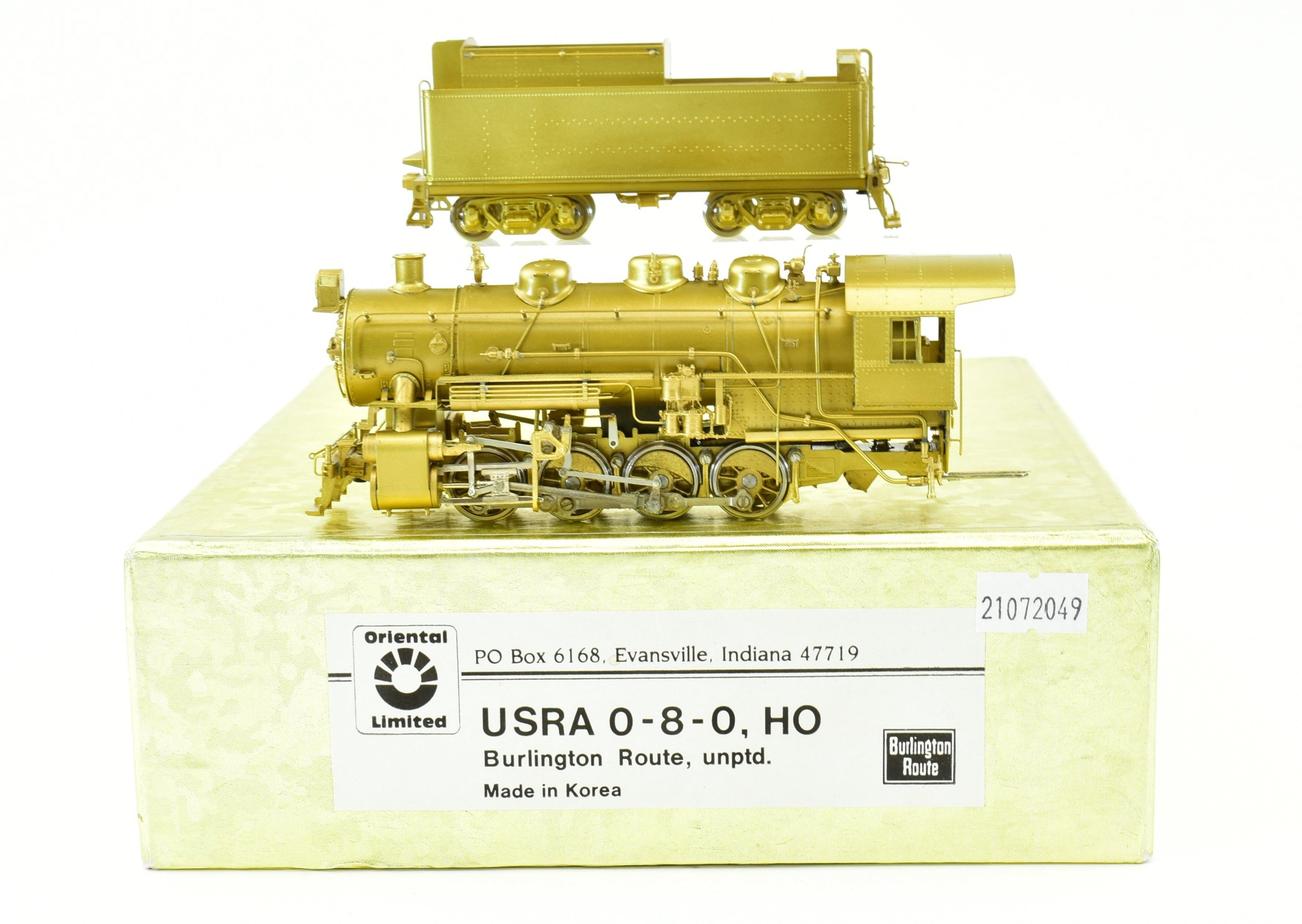 HO Scale Brass Oriental Limited Model of USRA - United States Railway Administration 0-8-0 Locomotive in Burlington Route (CB&Q) Version