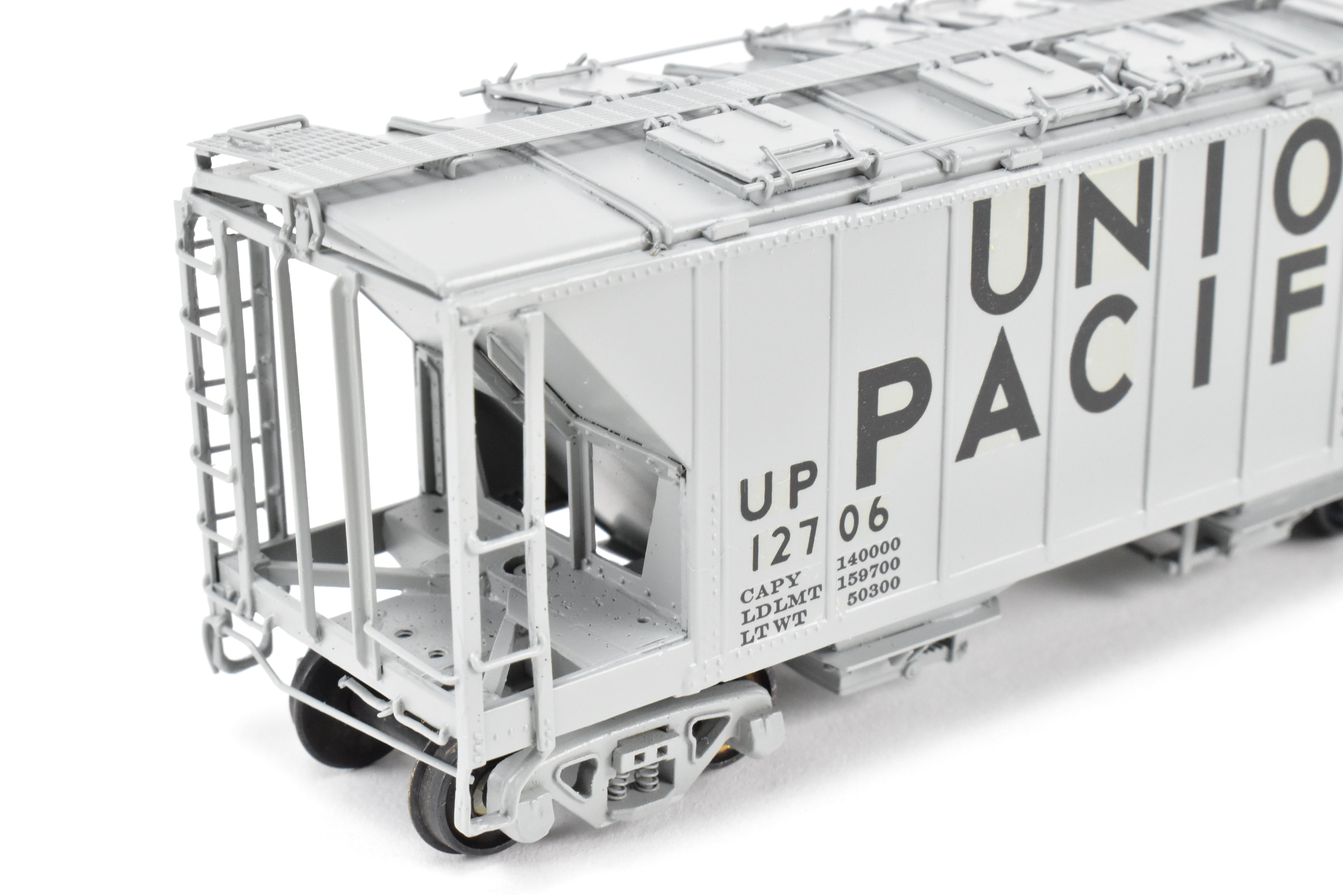 High - Quality HO Scale Brass Union Pacific ACF 34 - Foot Covered Hopper Model with Closed Sides and Square Hatches, Pecos River Brass Brand, CP #12706