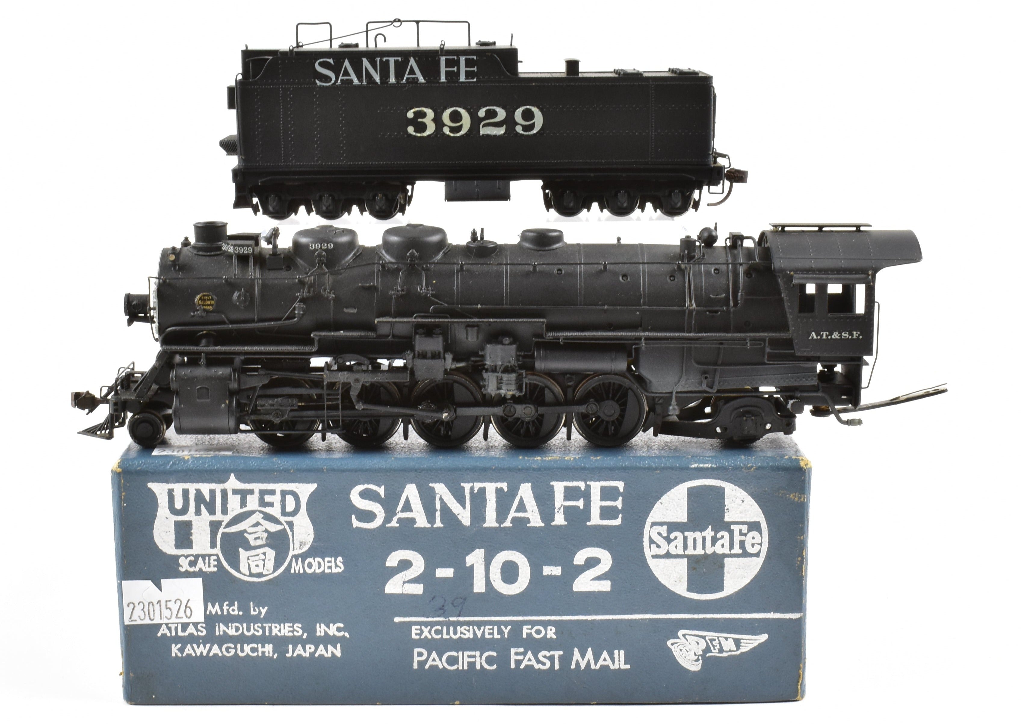 Custom Painted HO Brass PFM ATSF Santa Fe 2-10-2 3800 Class Locomotive No. 3929