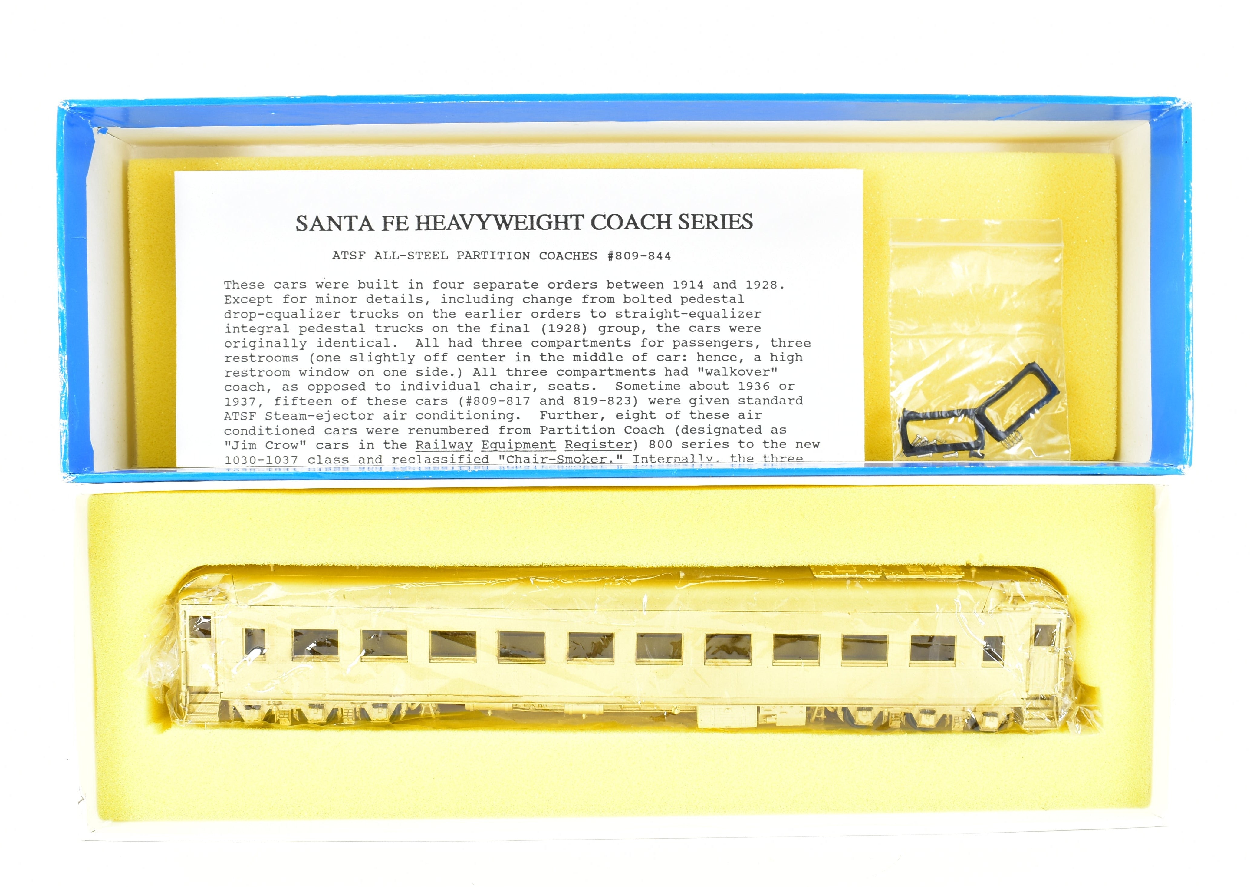 HO Scale Brass Model of Pecos River Brass ATSF - Santa Fe Heavyweight Chair Smoker with AC, Numbered from 1039 to 1049