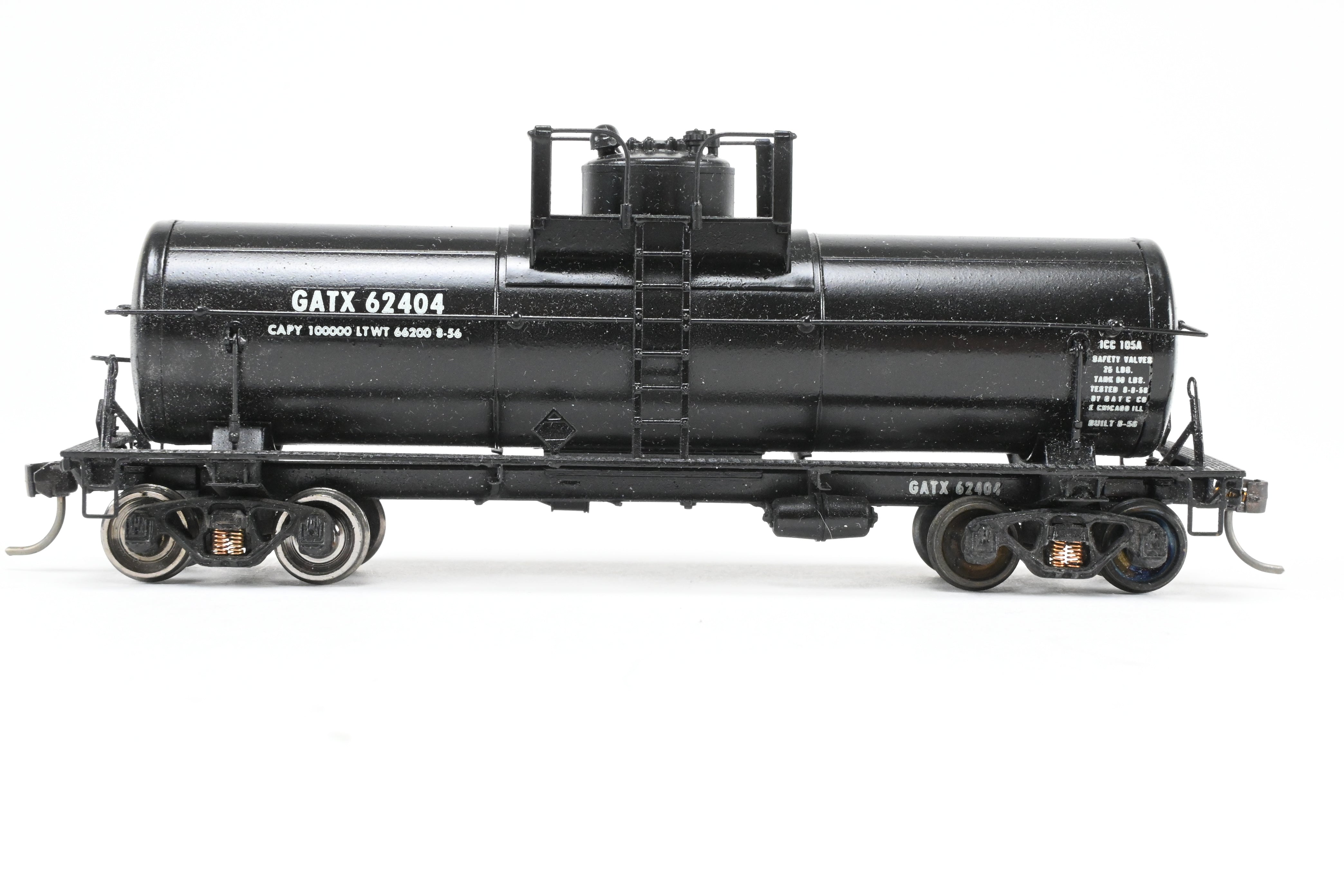 HO Scale Brass Lambert Custom Painted 10,000 Gallon Type 103 Tank Car for Various Roads, Featuring GATX - General American Tank Number 62404