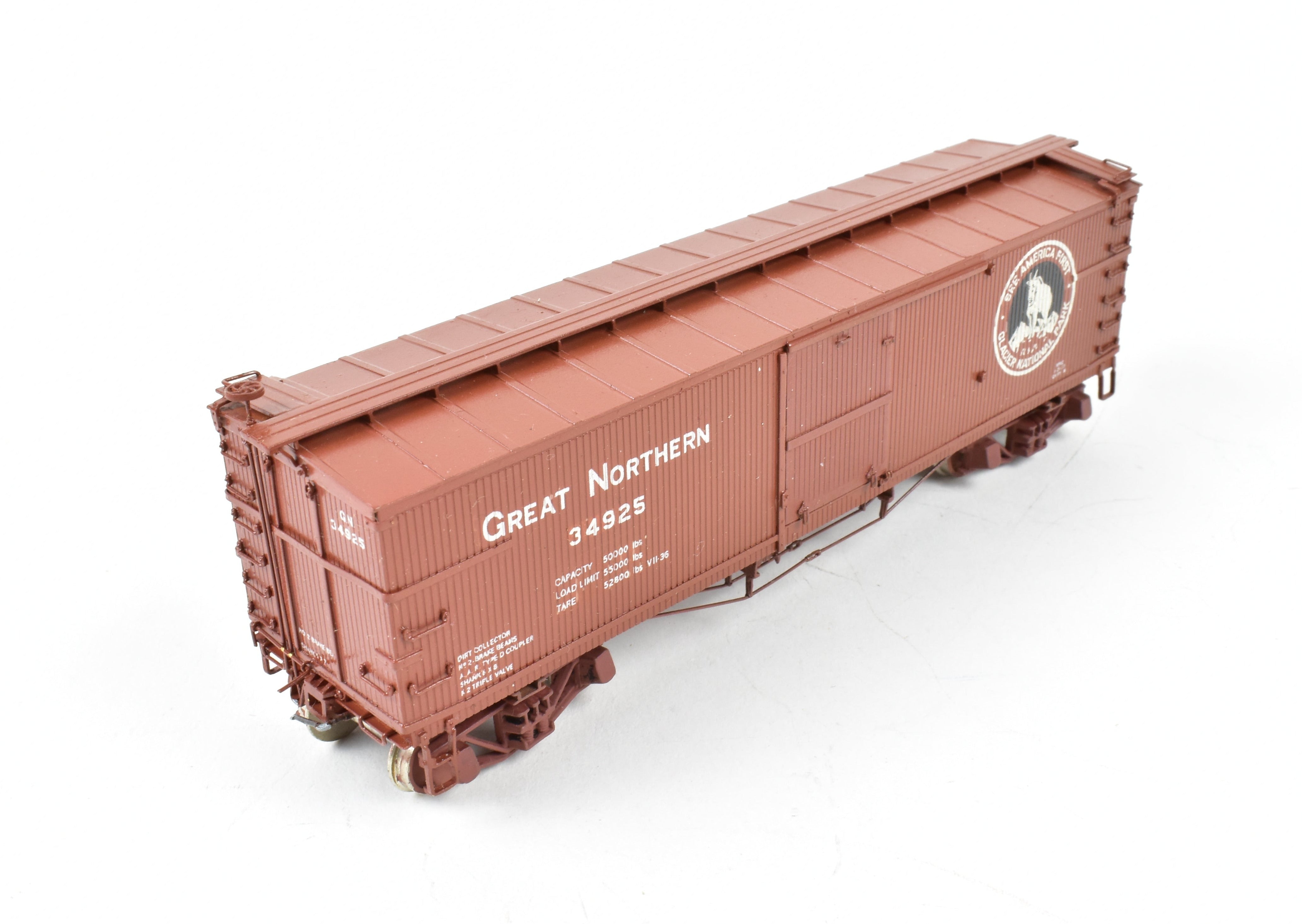 HO Scale Brass Nickel Plated Great Northern 40-Foot Boxcar Model with AB Brake System, Custom Painted Boxcar No. 34925 by Nickel Plate Products