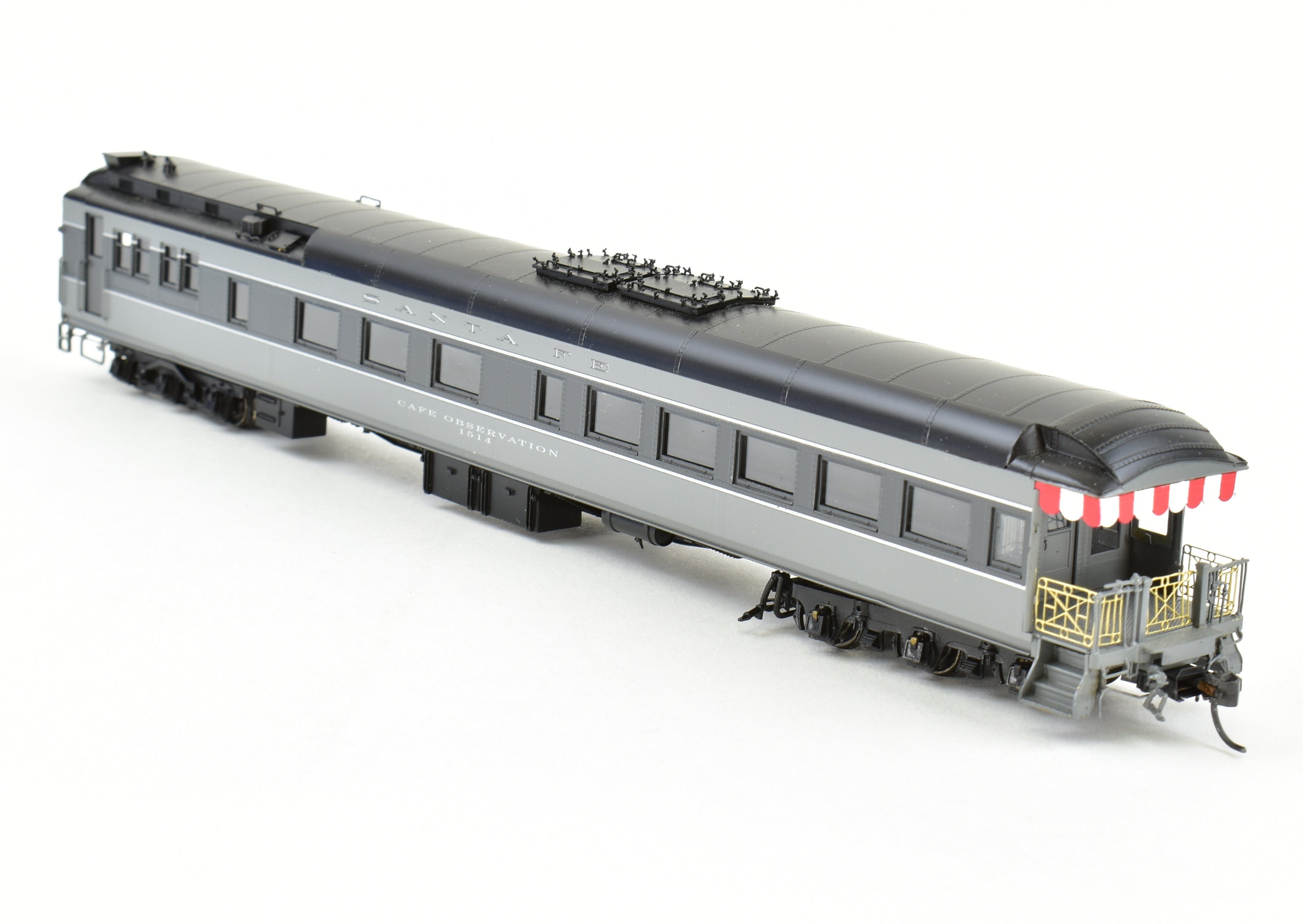 HO Scale Brass Model of Pecos River Brass ATSF - Santa Fe 80 - Foot Cafe Observation Car #1514 in Two - Tone Grey Finish for Model Train Enthusiasts